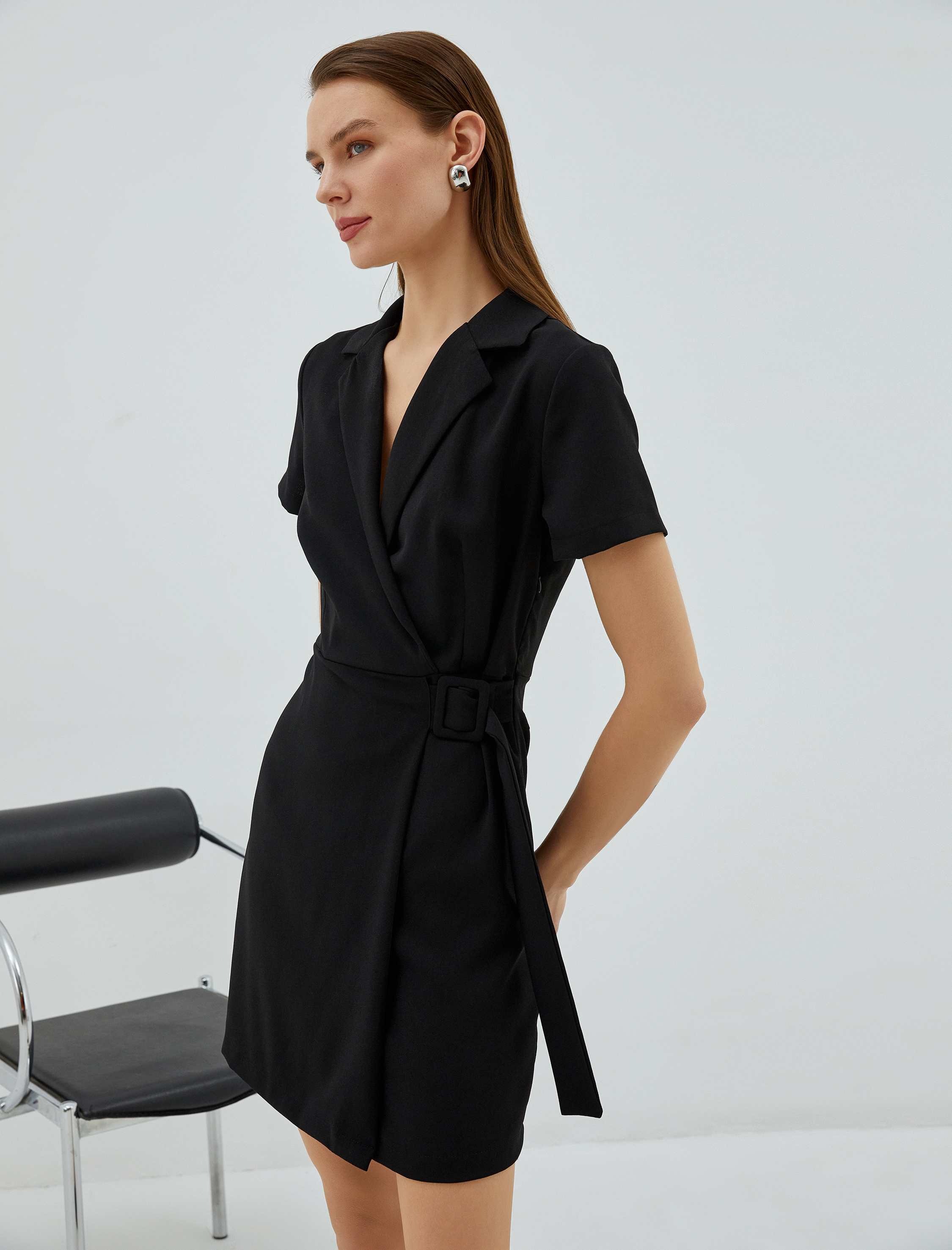 Ceket Elbise Kısa Kollu Kruvaze Kemer Detaylı