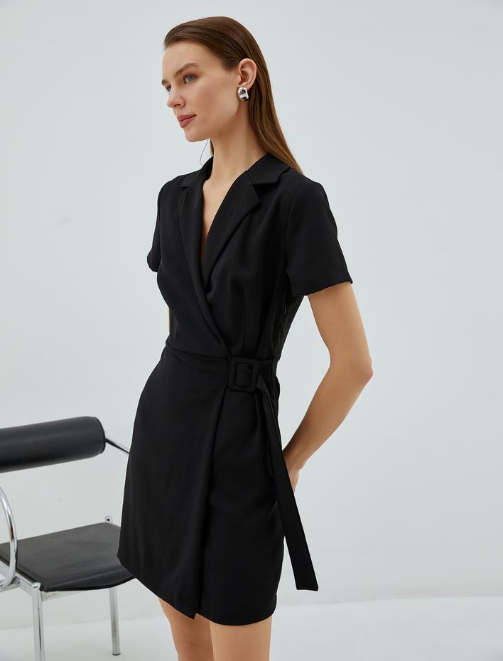  Ceket Elbise Kısa Kollu Kruvaze Kemer Detaylı