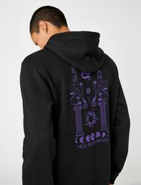 Basic Kapşonlu Sweatshirt Uzakdoğu Baskılı Uzun Kollu