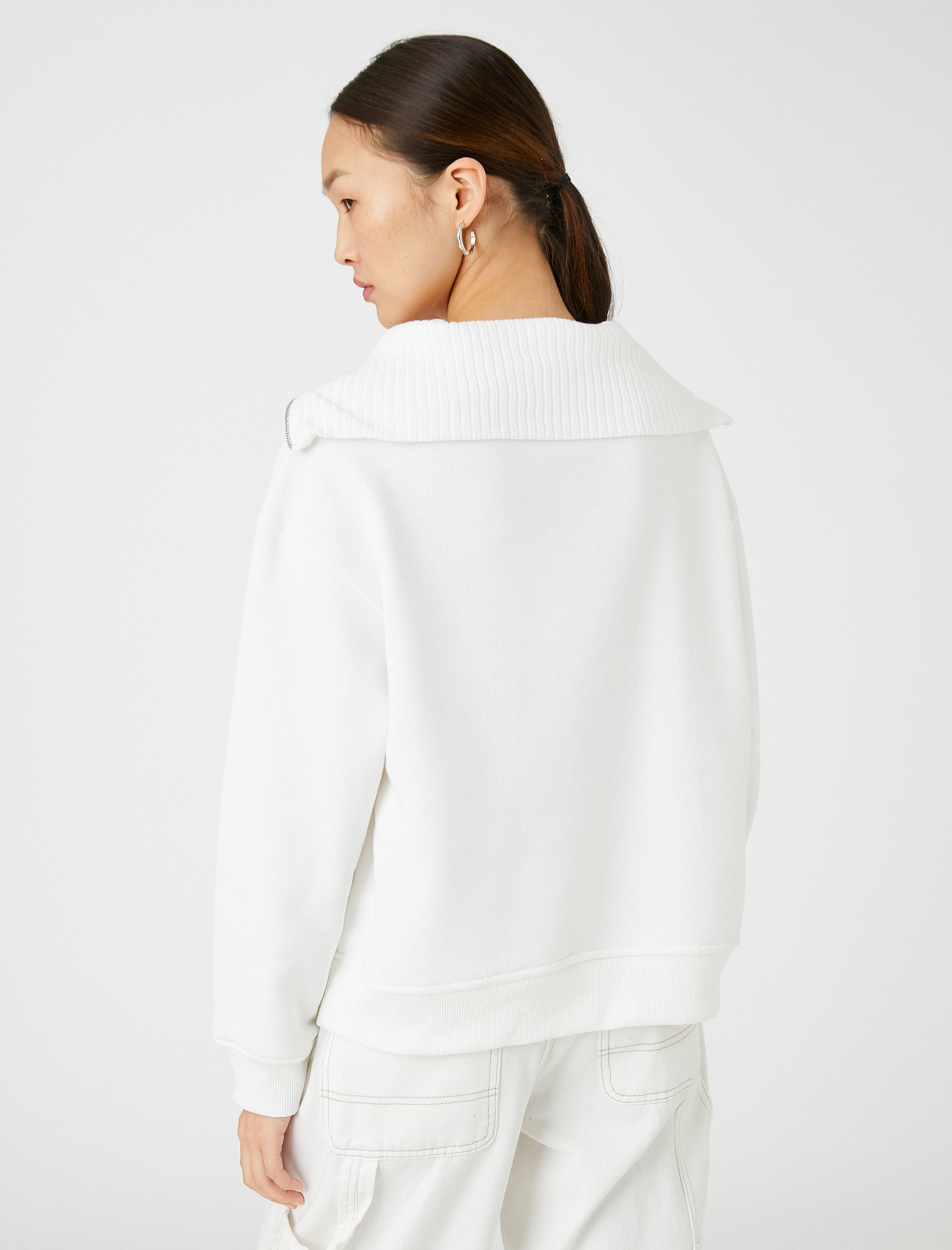   Yarım Fermuarlı Sweatshirt Dik Yaka Pamuklu