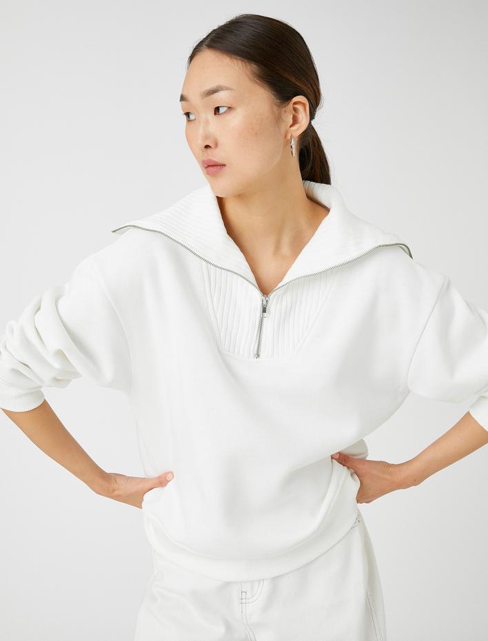  Yarım Fermuarlı Sweatshirt Dik Yaka Pamuklu