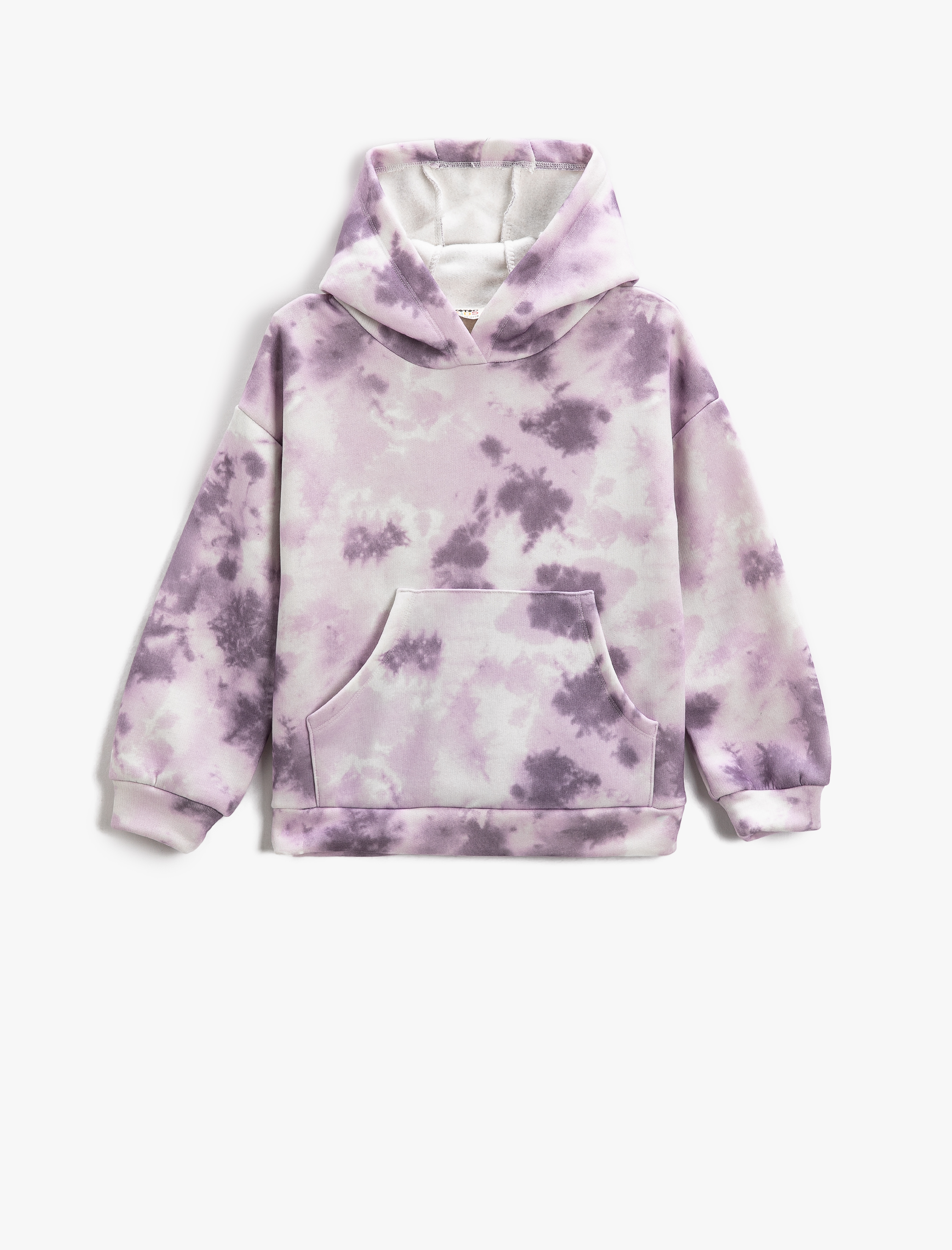 Kız Çocuk Kapşonlu Sweat Batik Desenli Kanguru Cepli