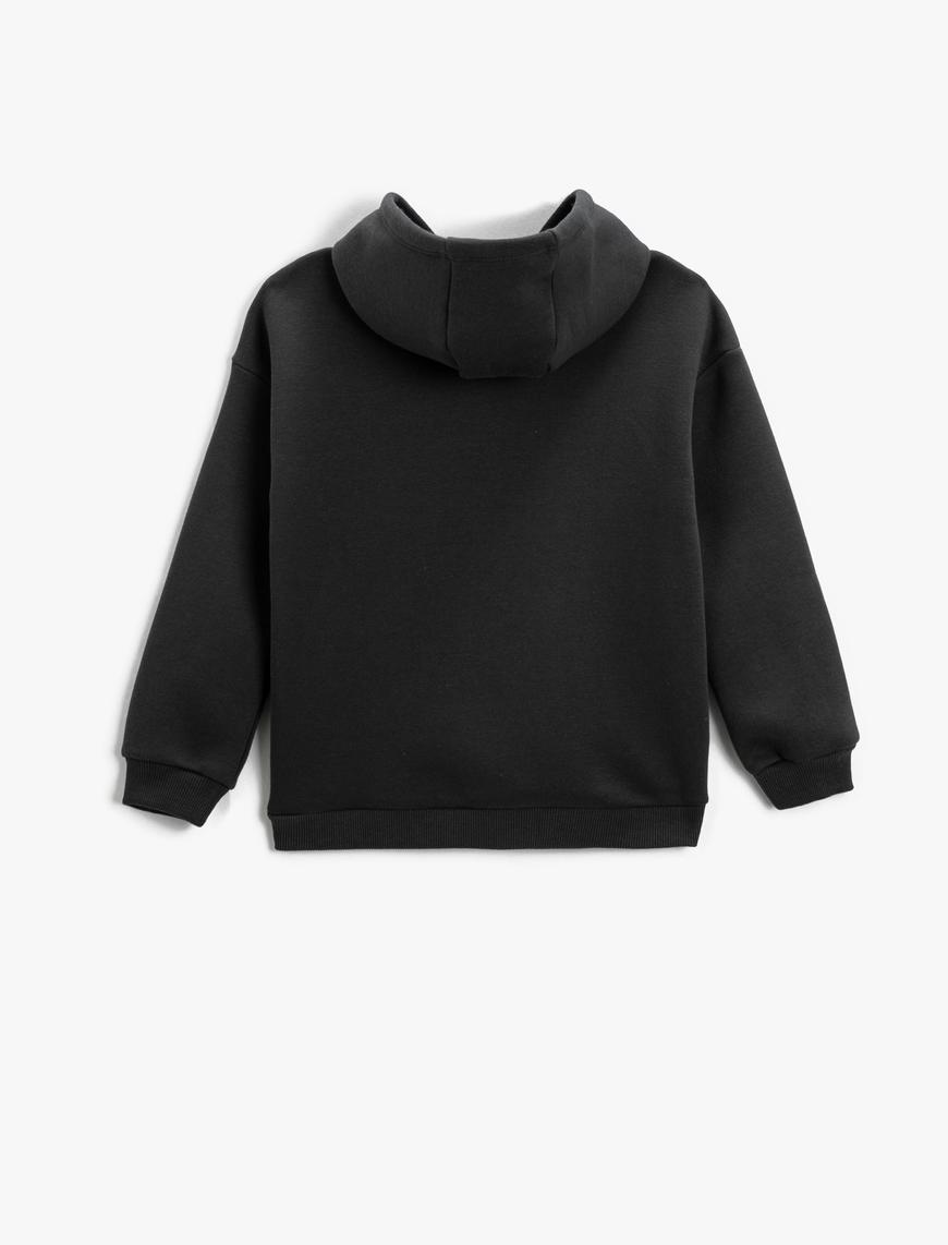  Kız Çocuk Ayıcık Baskılı Kapşonlu Sweatshirt Şardonlu Slogan Temalı
