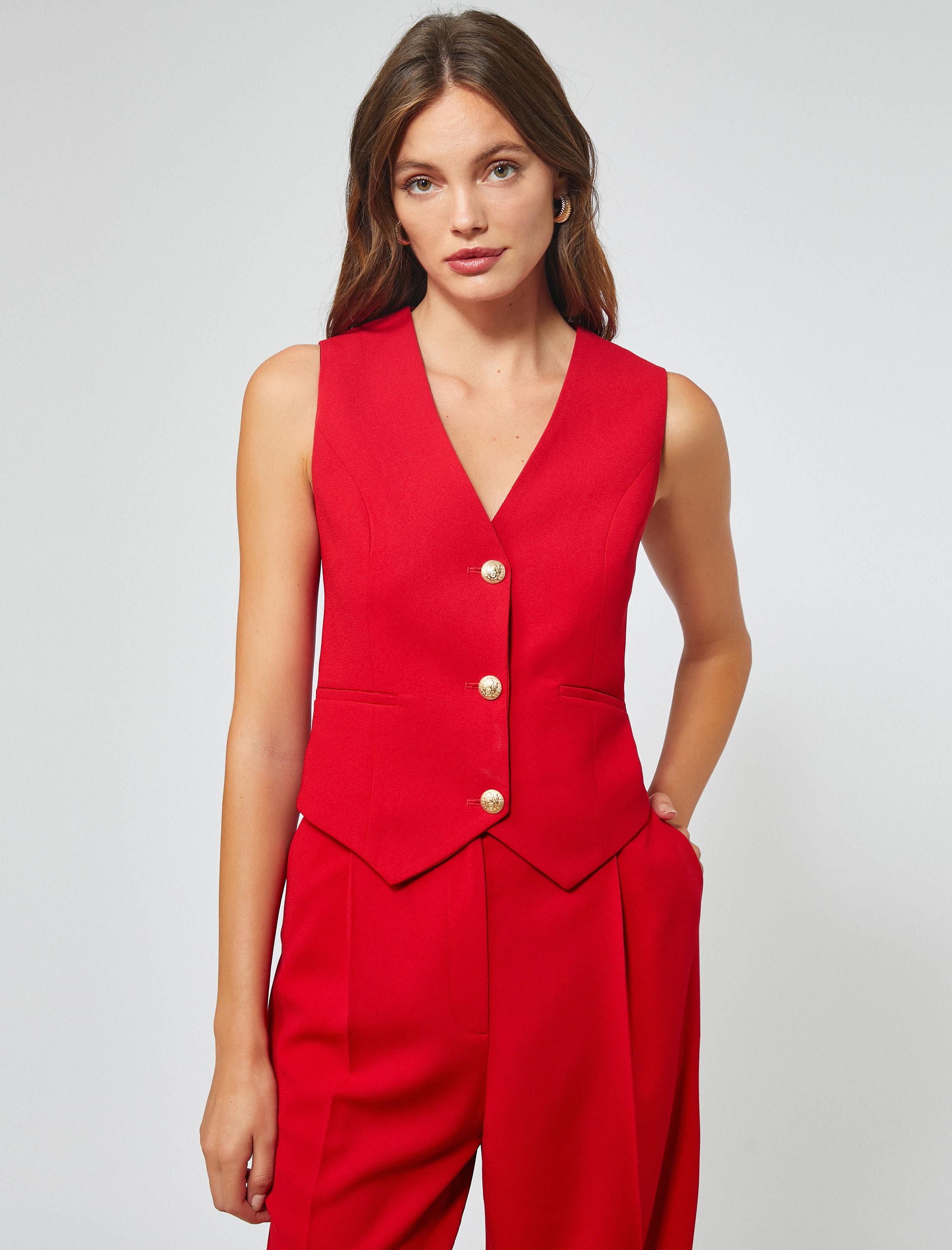   Crop Blazer Yelek Metal Gold Düğmeli Cep Detaylı