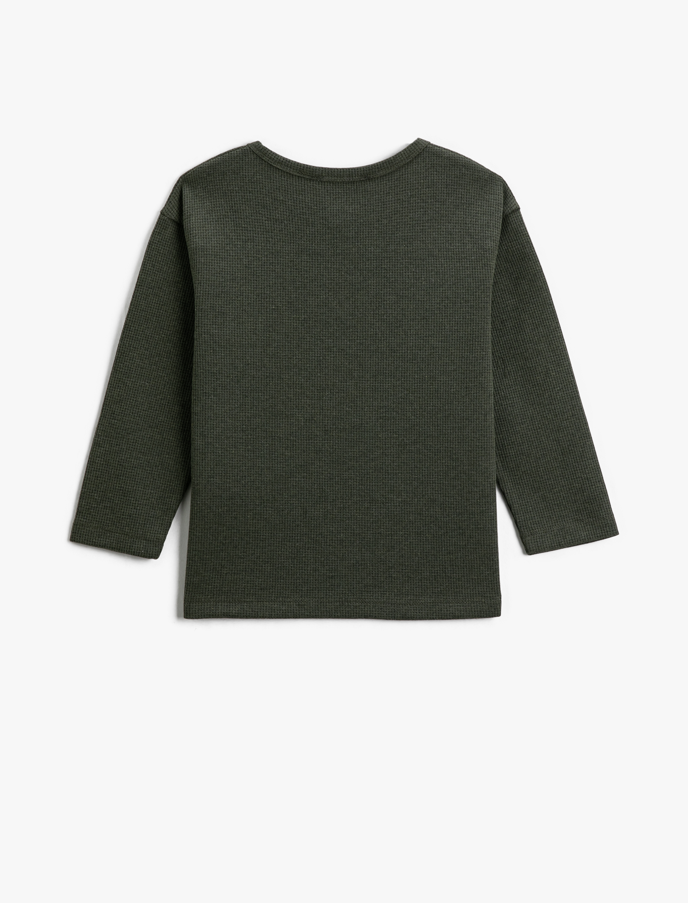  Erkek Çocuk Uzun Kollu Bisiklet Yaka Tişört Düğme Detaylı Gofre Kumaş