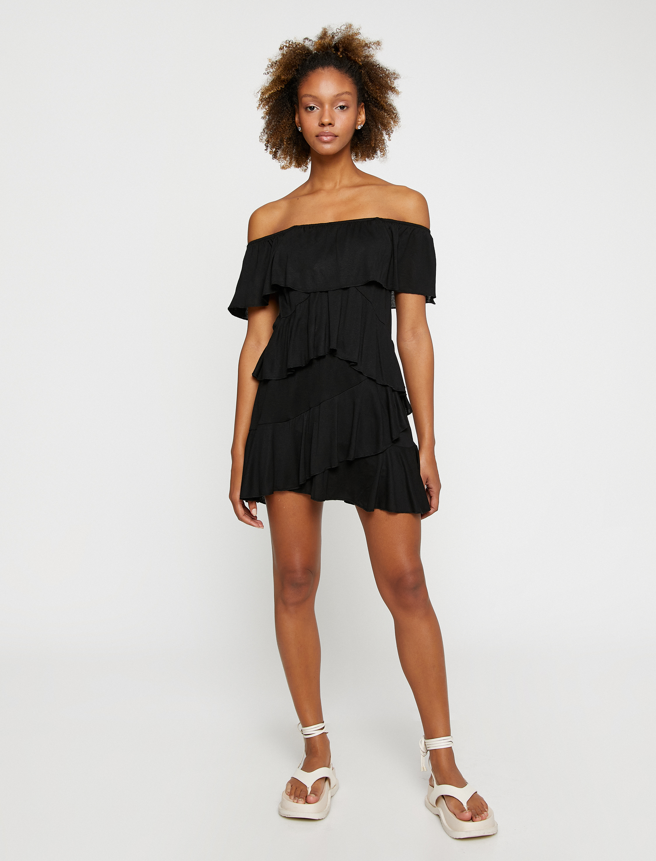   Mini Tulum Omzu Açık Fırfır Detaylı