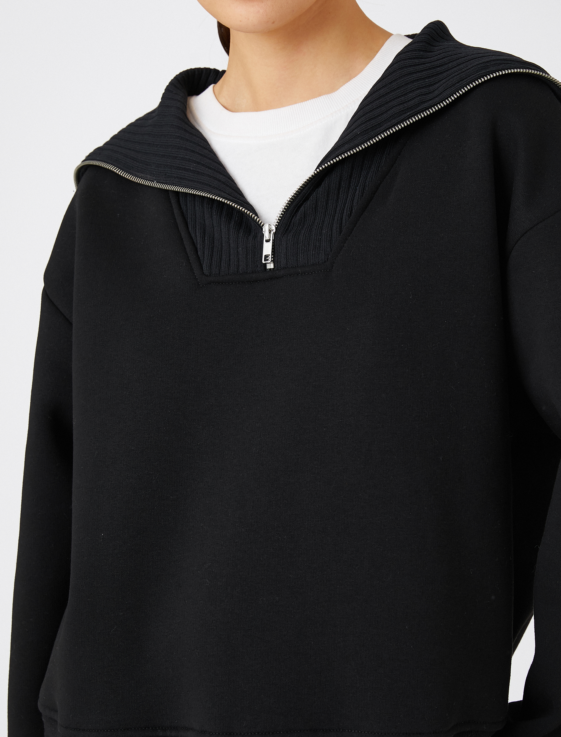   Yarım Fermuarlı Sweatshirt Dik Yaka Pamuklu