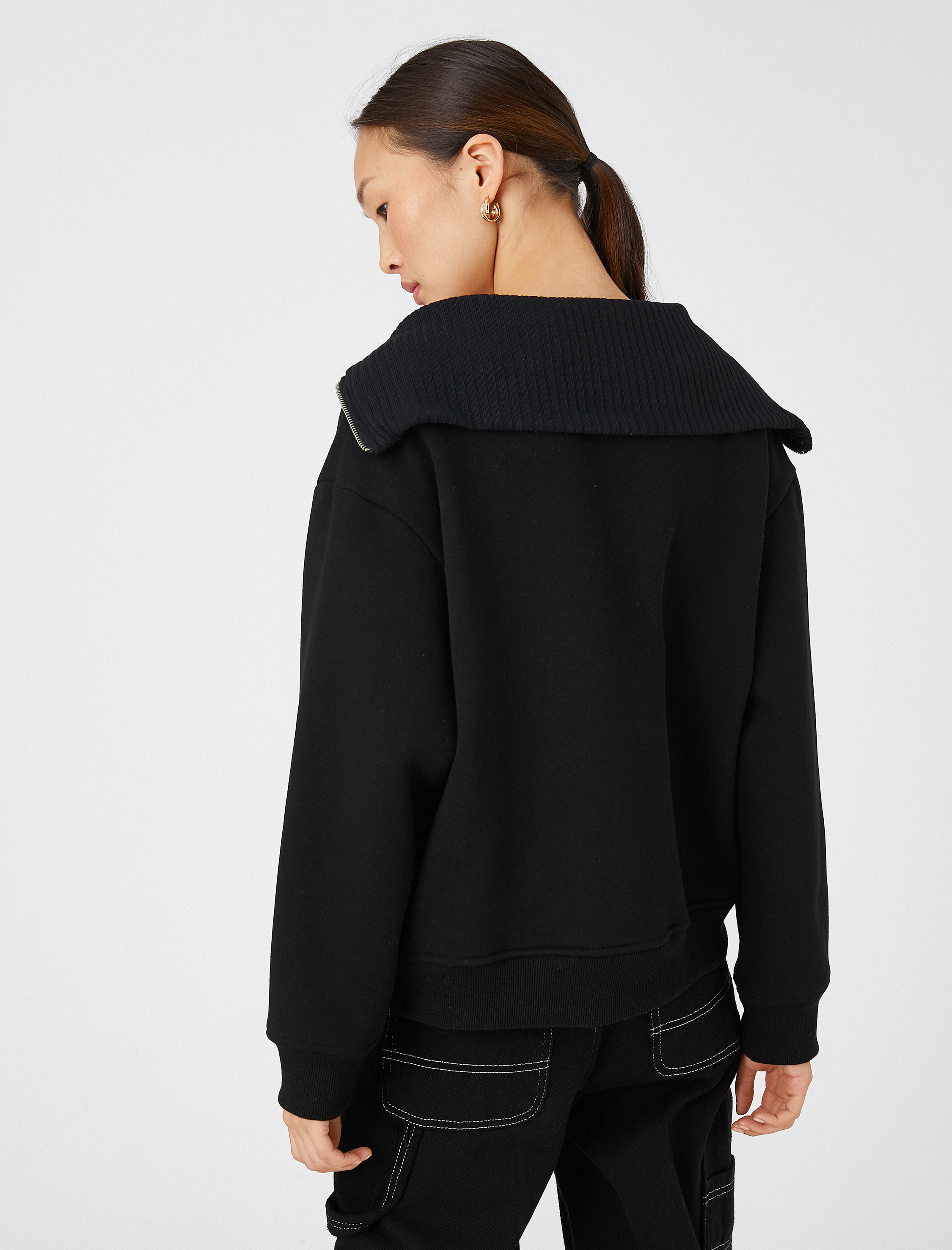   Yarım Fermuarlı Sweatshirt Dik Yaka Pamuklu