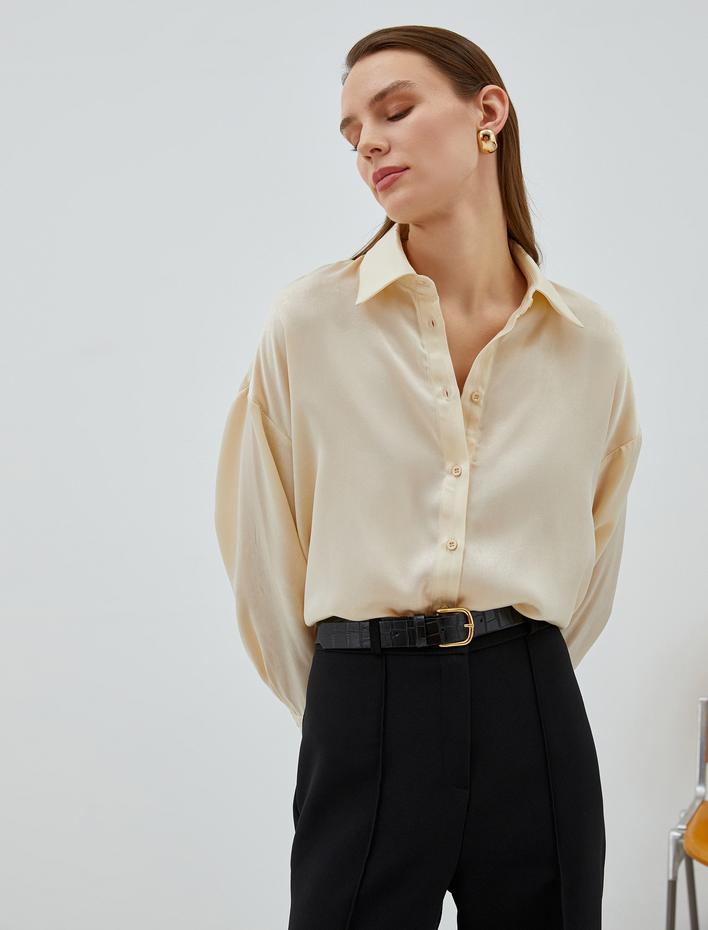  Saten Gömlek Relax Fit Uzun Kollu