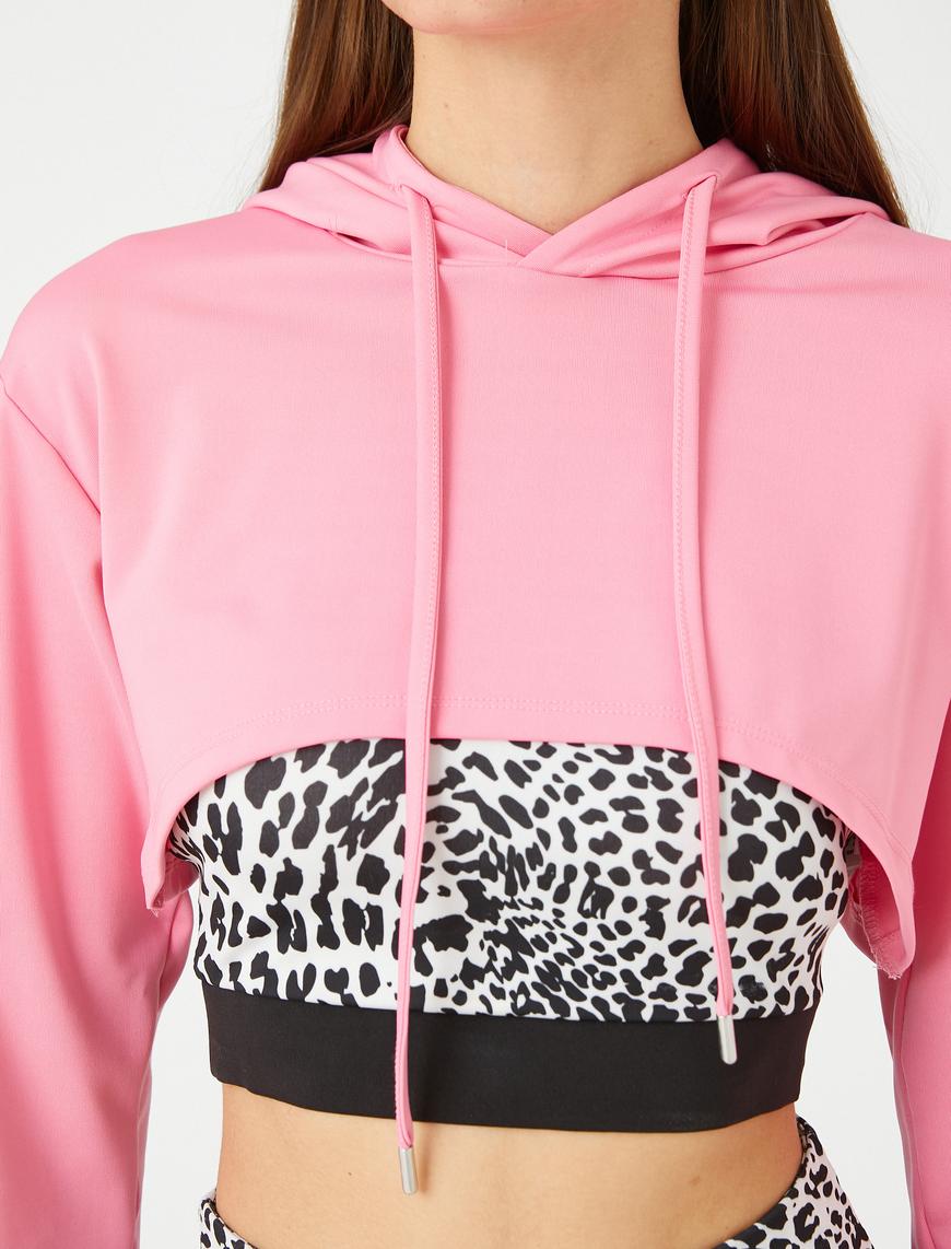   Crop Kapüşonlu Spor Sweatshirt Uzun Kollu