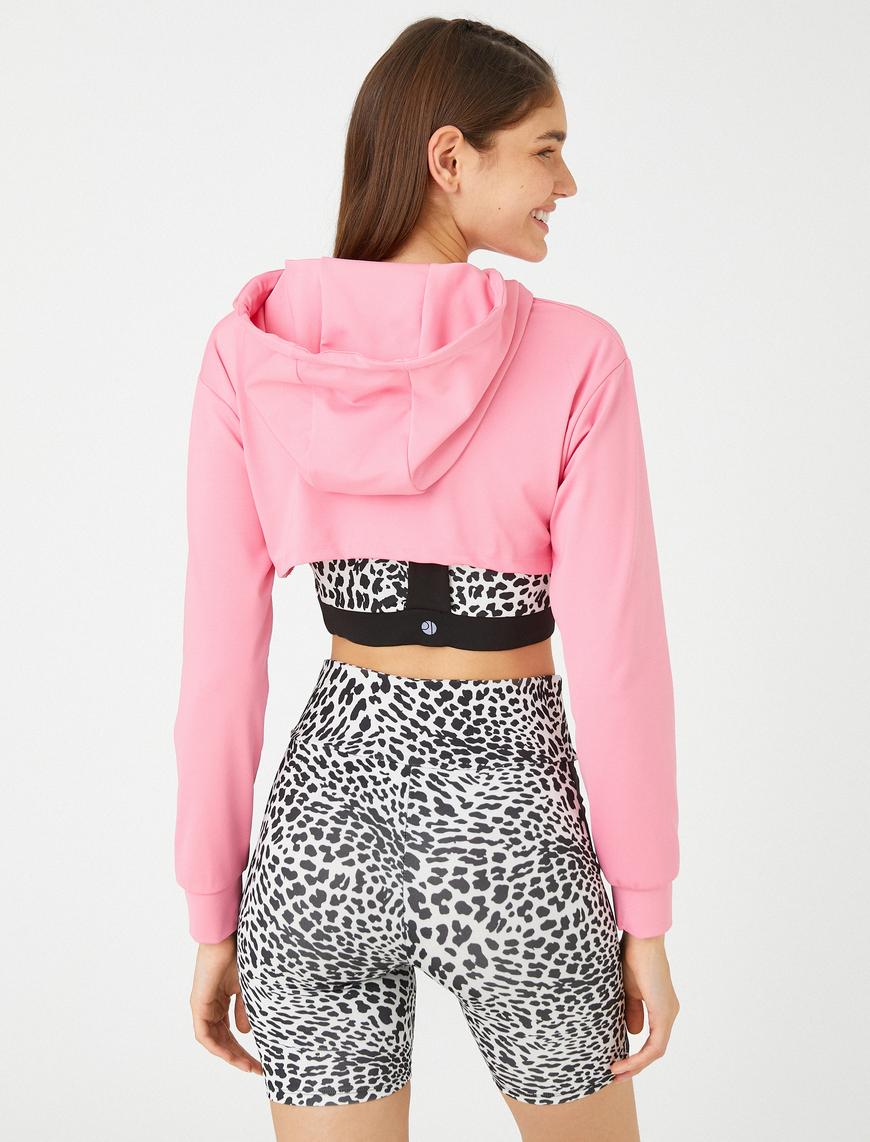   Crop Kapüşonlu Spor Sweatshirt Uzun Kollu