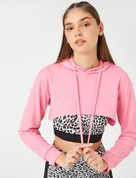 Crop Kapüşonlu Spor Sweatshirt Uzun Kollu