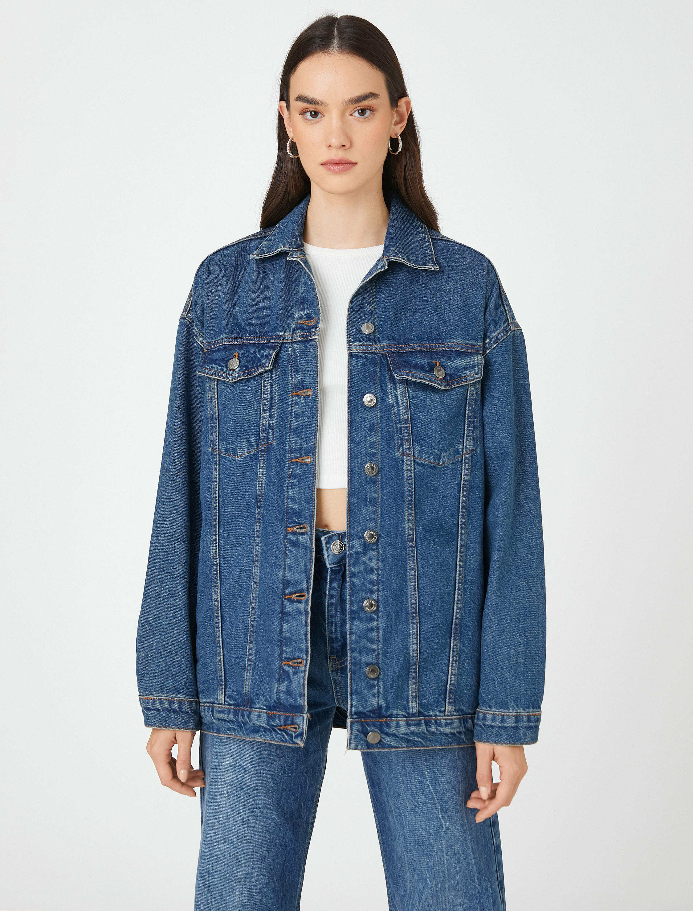   Kot Ceket Uzun Kollu Cep Detaylı Gömlek Yaka