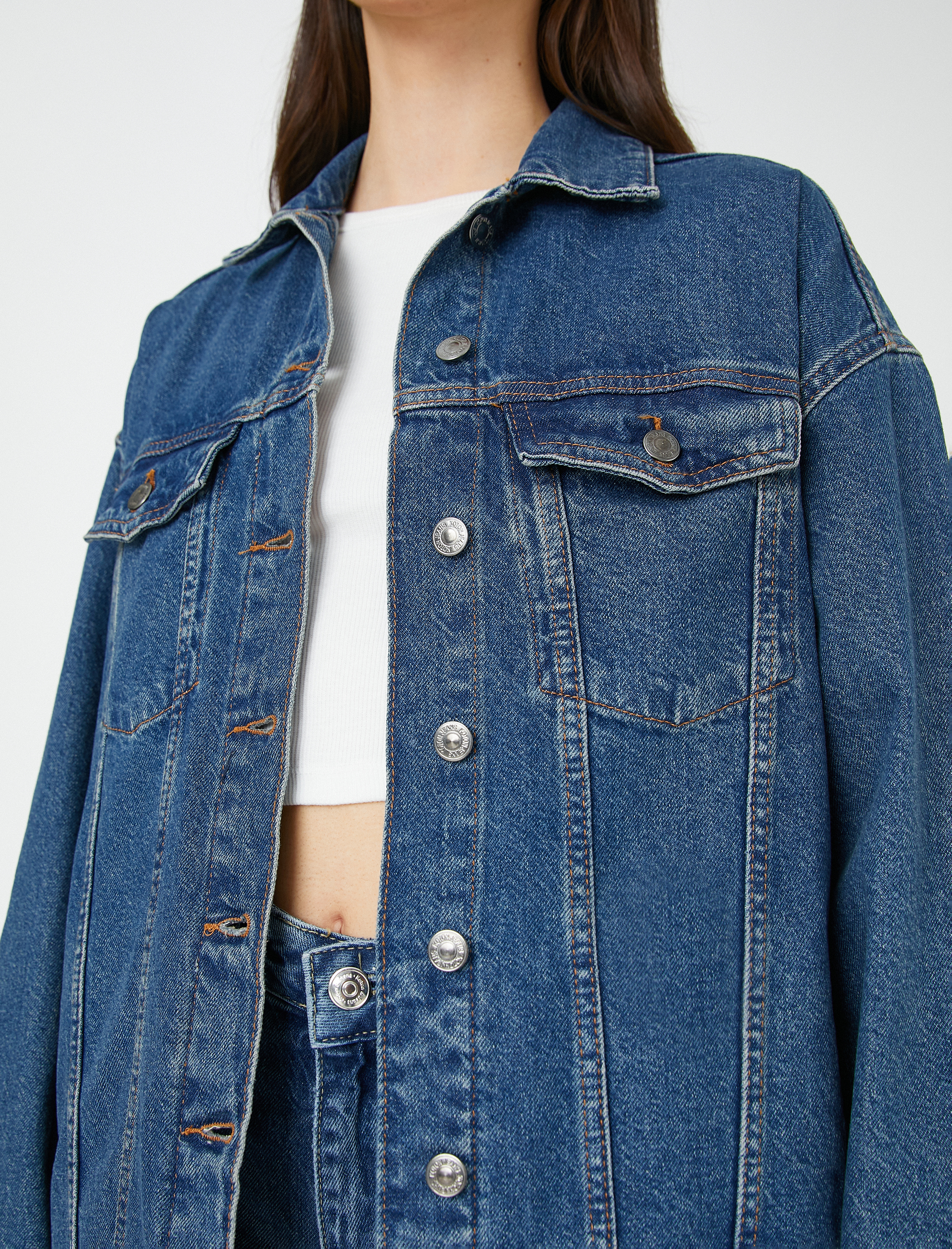   Kot Ceket Uzun Kollu Cep Detaylı Gömlek Yaka