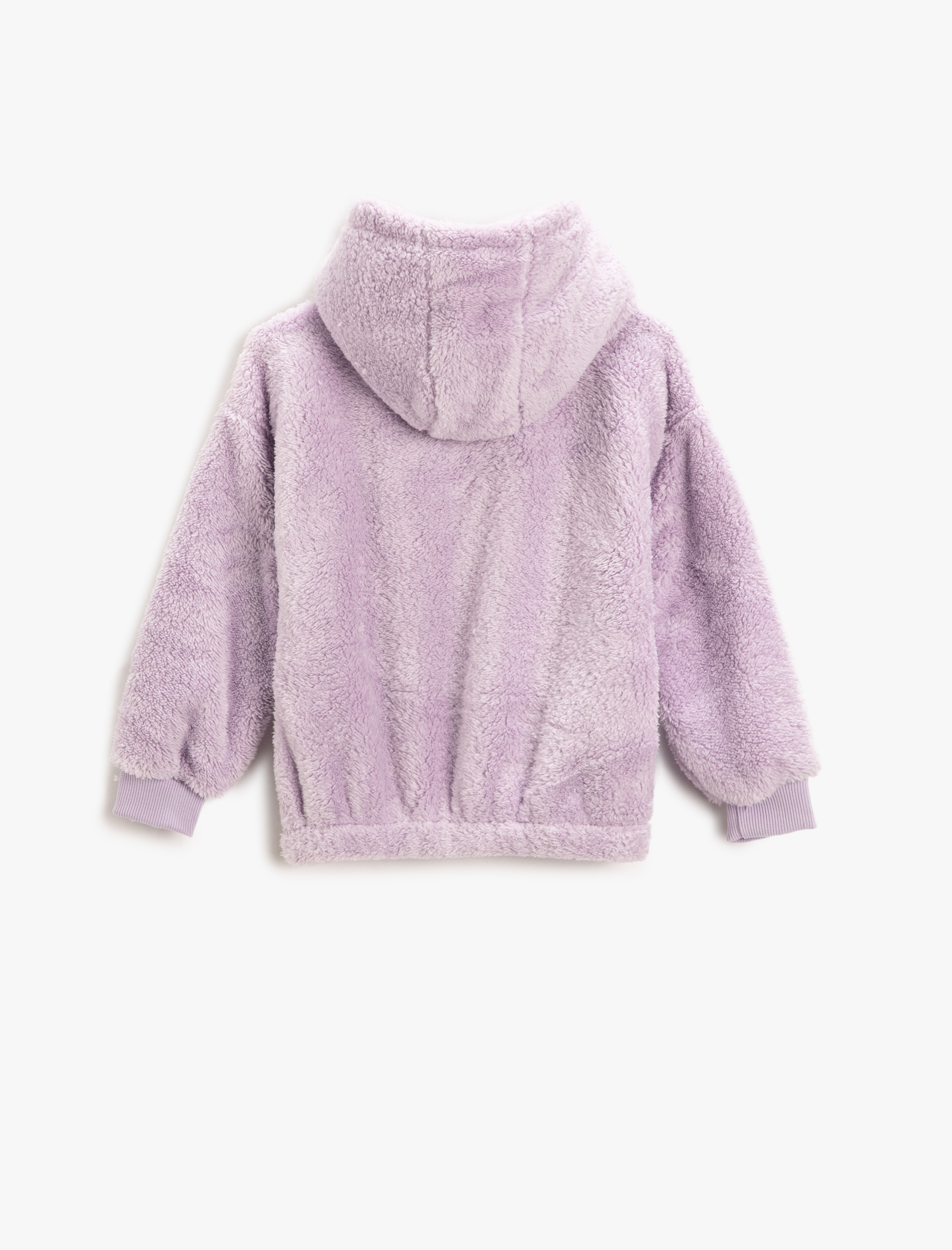  Kız Çocuk Kapşonlu Peluş Sweatshirt Çiçek İşlemeli Beli Lastikli Uzun Kollu