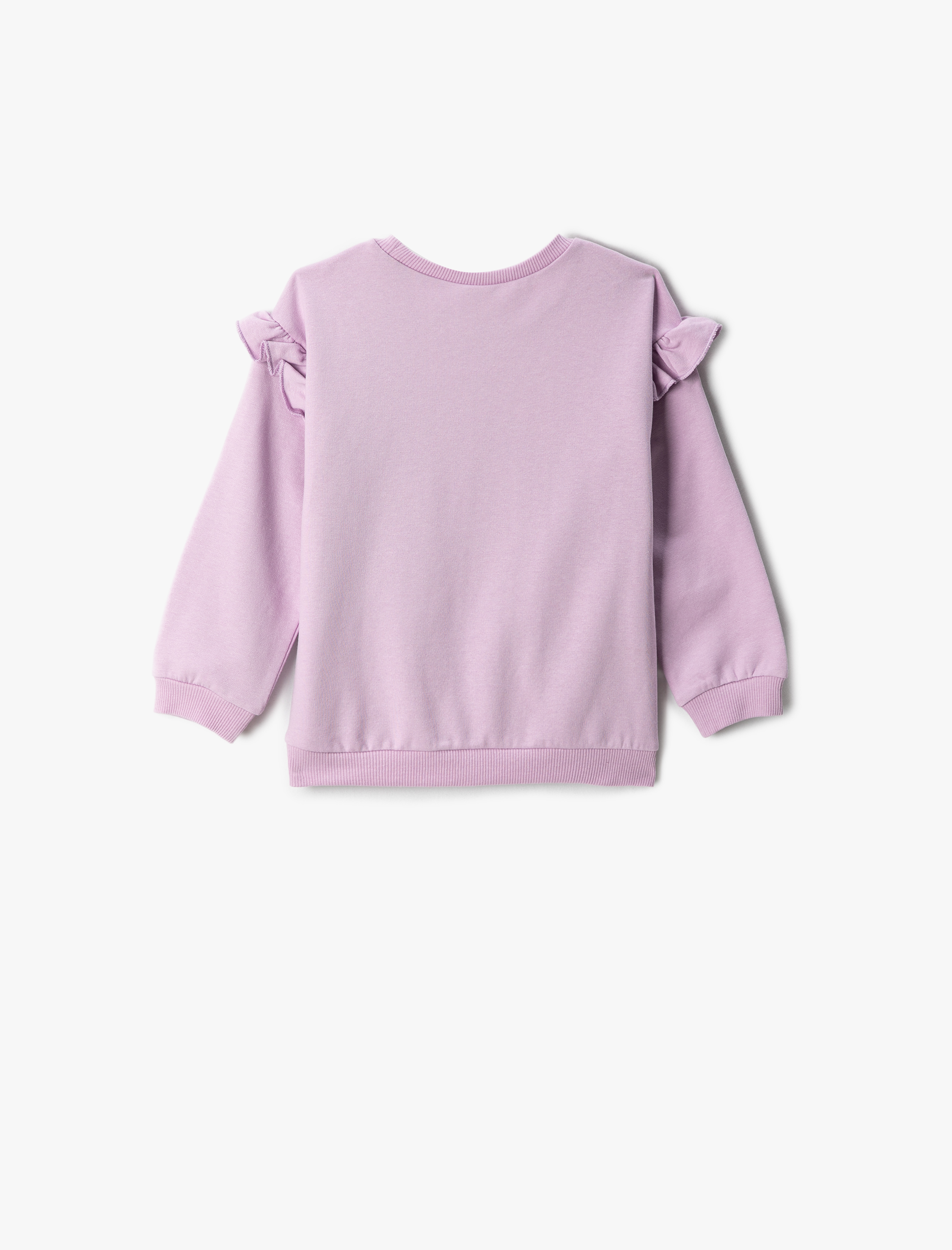  Kız Bebek Fırfırlı Baskılı Sweatshirt Uzun Kollu Bisiklet Yaka Şardonlu