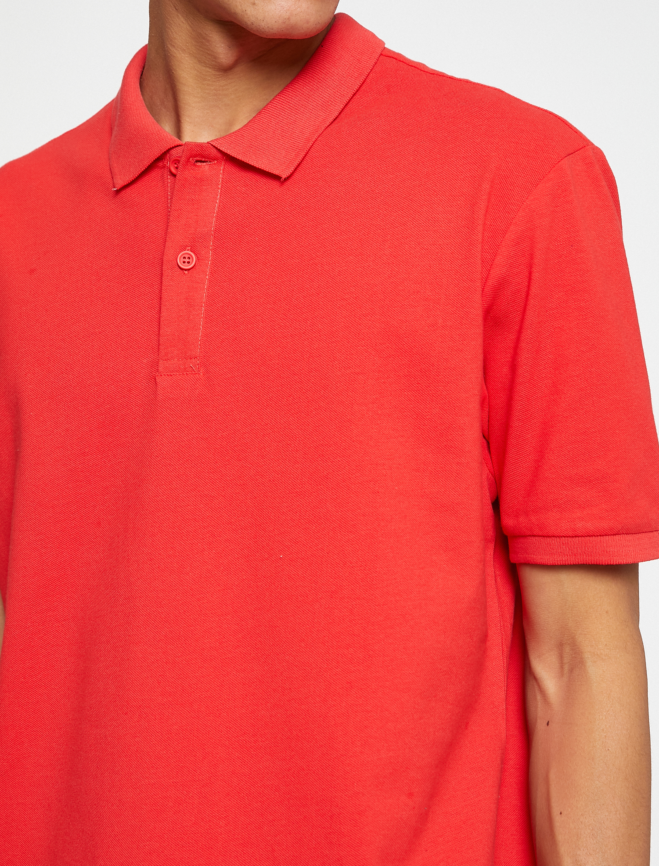   Basic Tişört Polo Yaka Düğmeli Dar Kesim