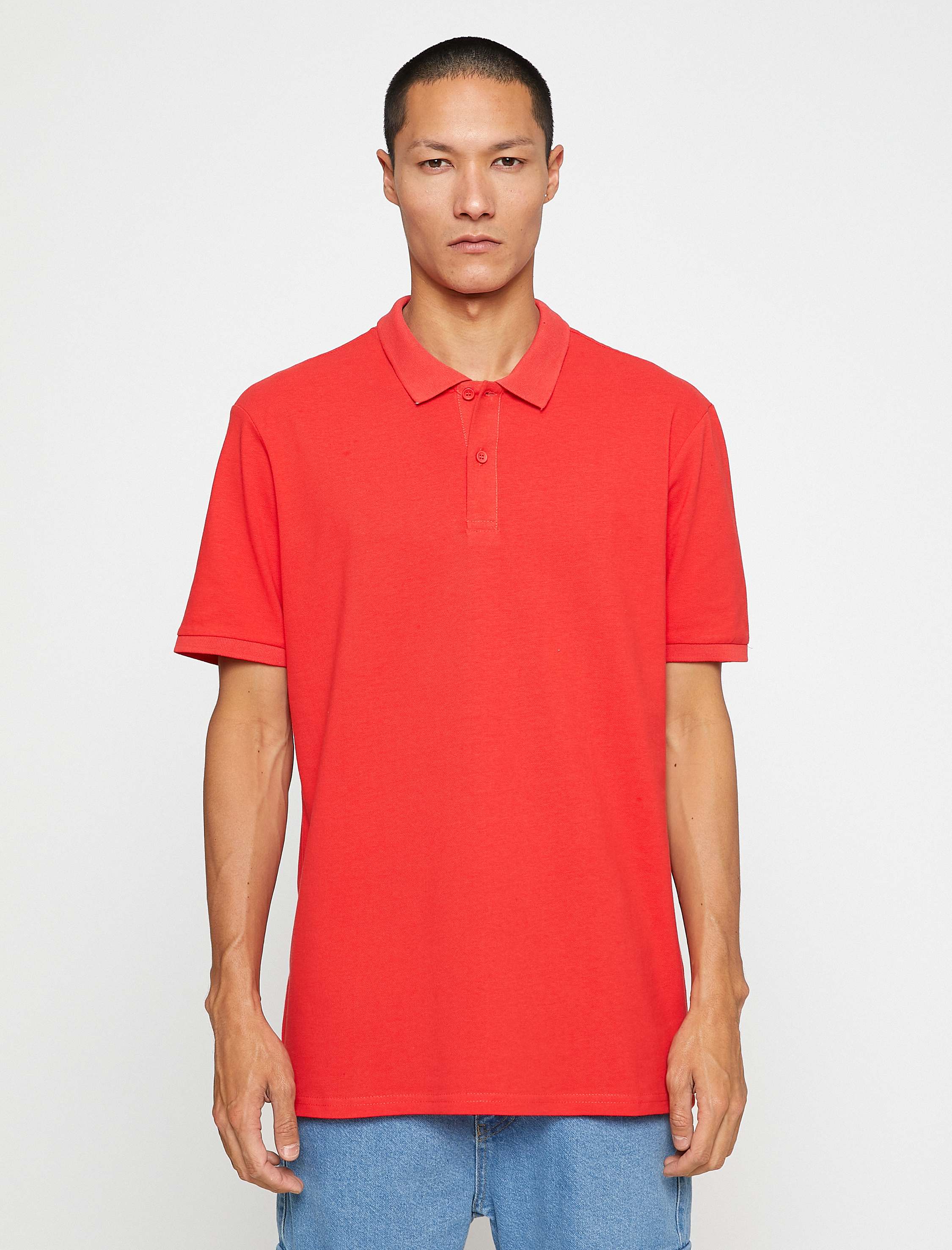   Basic Tişört Polo Yaka Düğmeli Dar Kesim