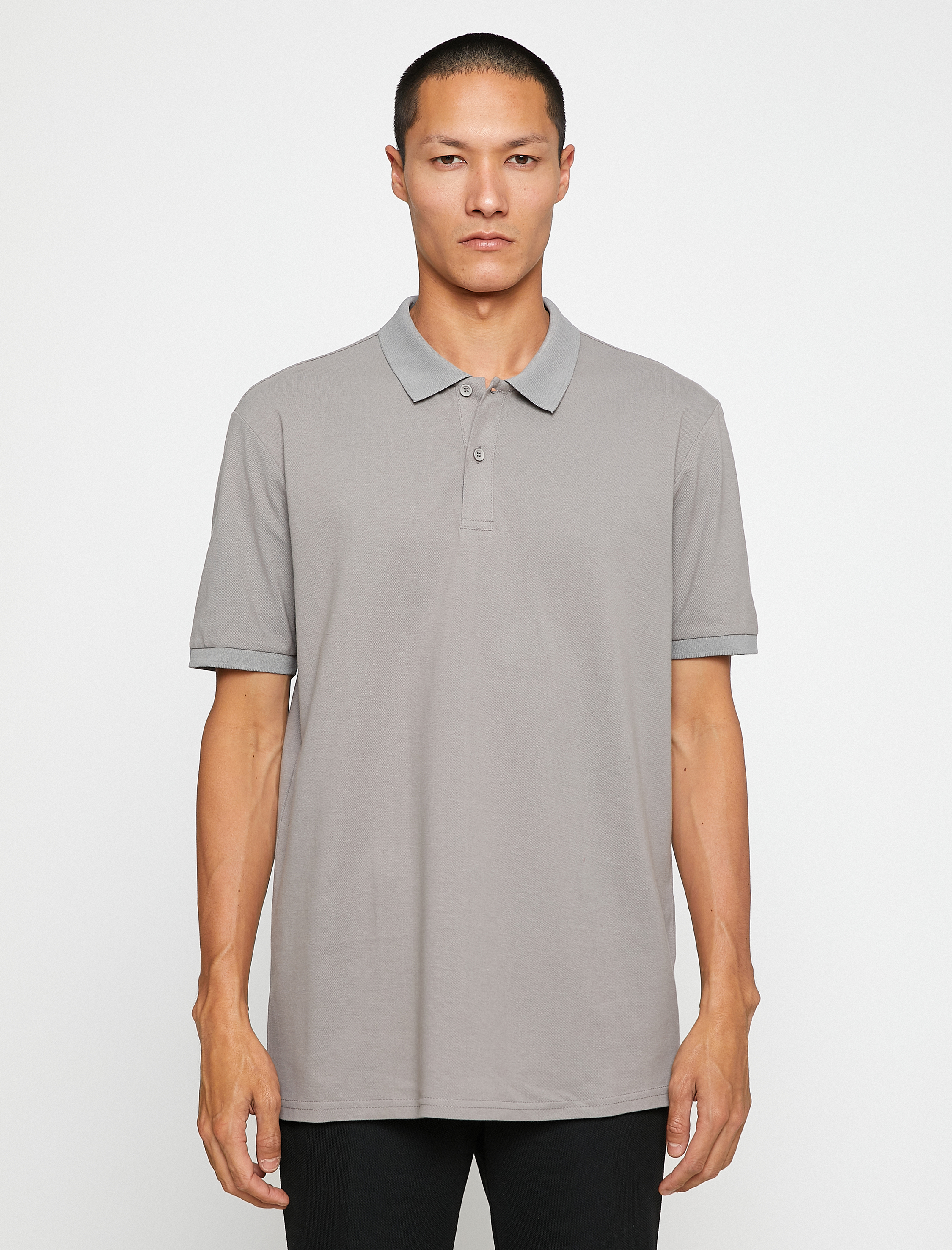   Basic Tişört Polo Yaka Düğmeli Dar Kesim