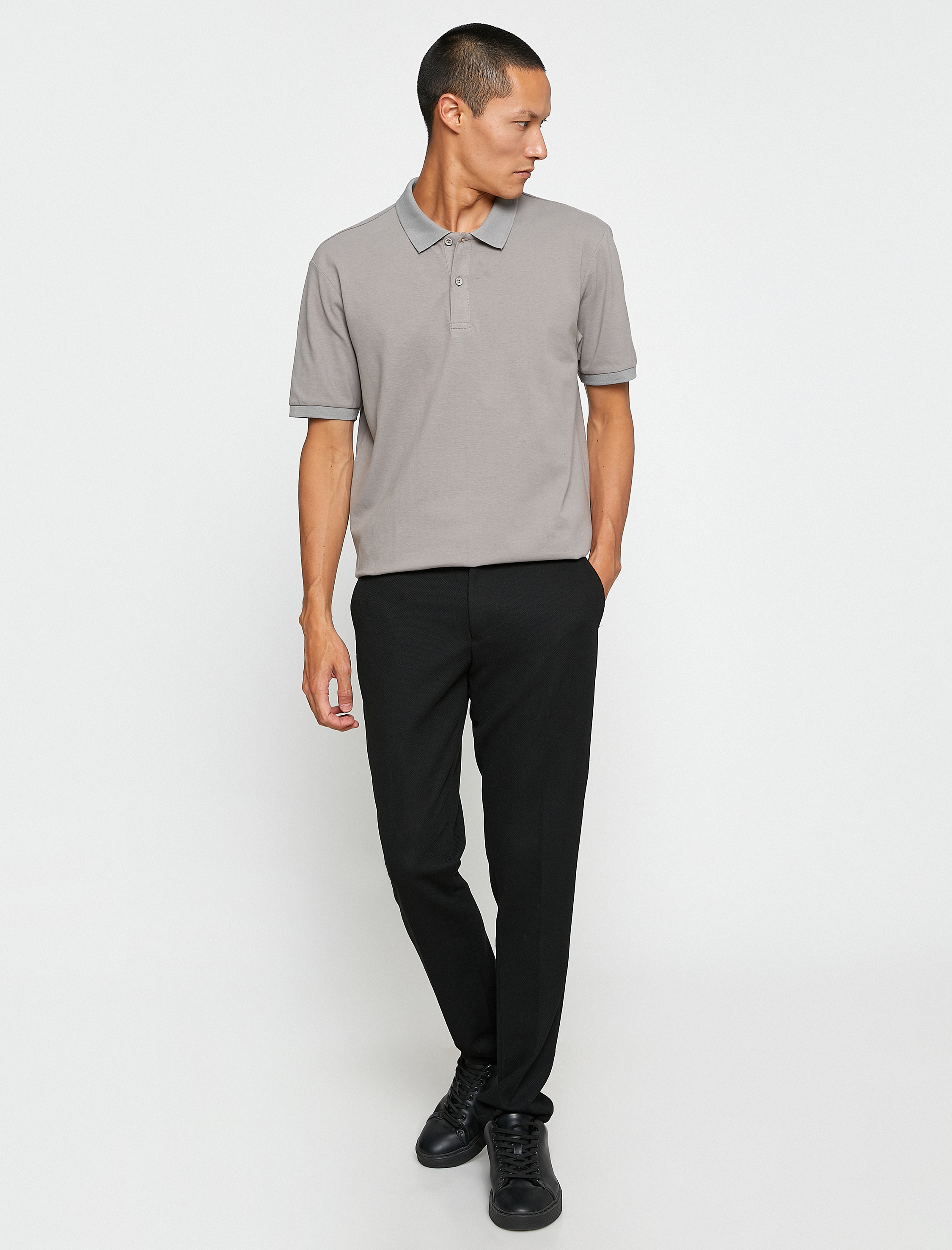   Basic Tişört Polo Yaka Düğmeli Dar Kesim