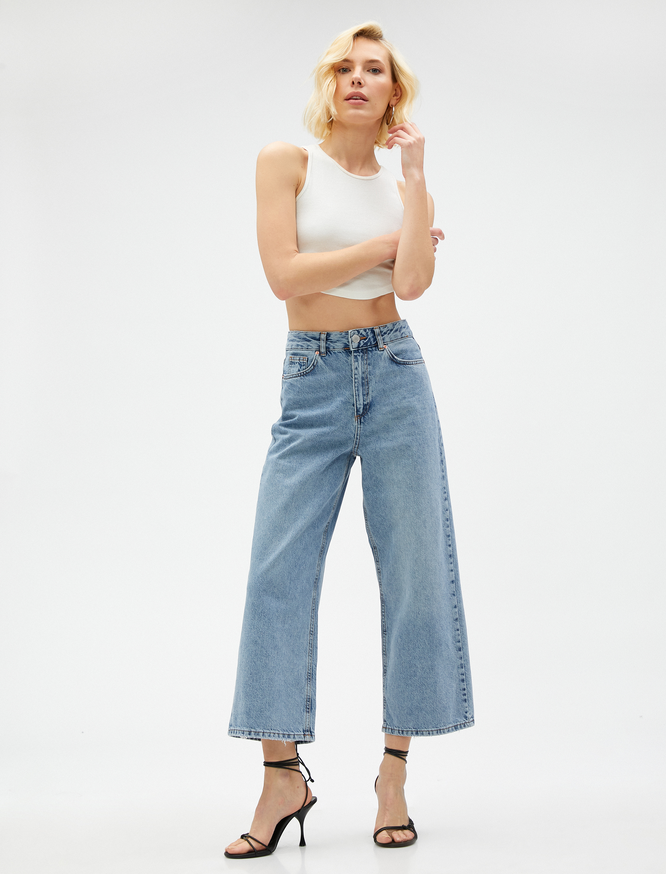 Geniş Crop Paça Kot Pantolon  Yüksek Bel - Bianca Crop Jean