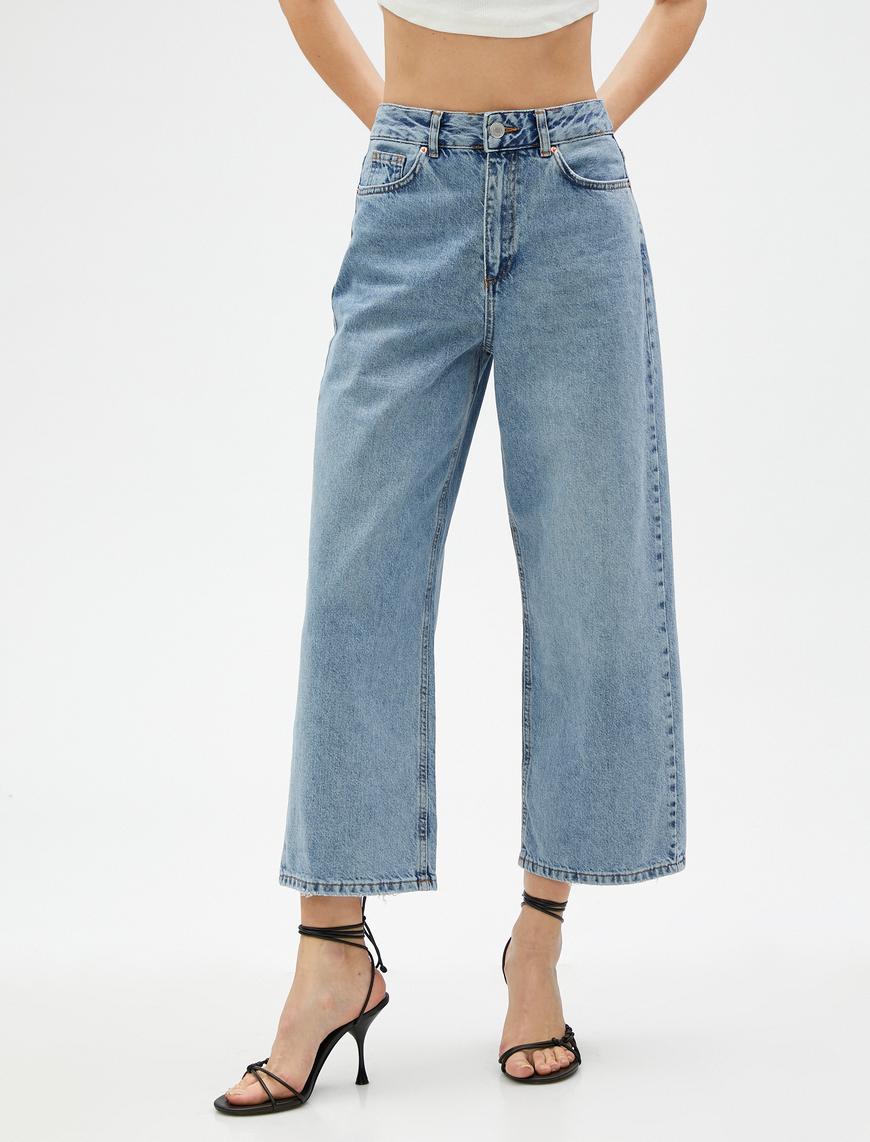   Geniş Crop Paça Kot Pantolon  Yüksek Bel - Bianca Crop Jean