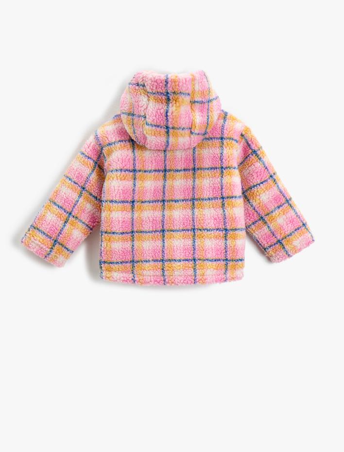 Kız Bebek Peluş Ceket Kapüşonlu Cepli Düğmeli