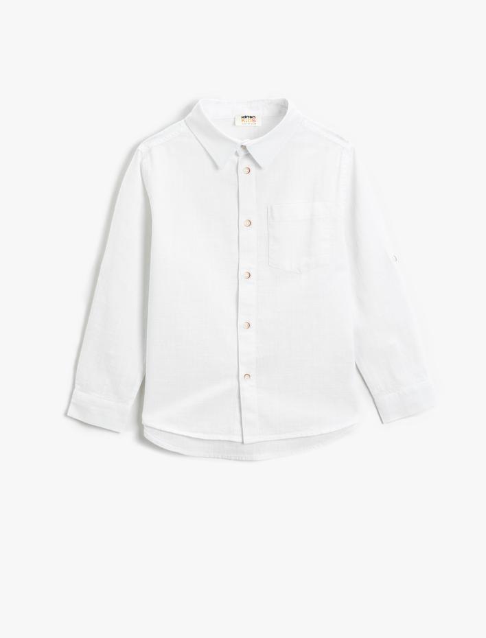 Erkek Çocuk Uzun Kollu Basic Gömlek Tek Cepli Pamuklu