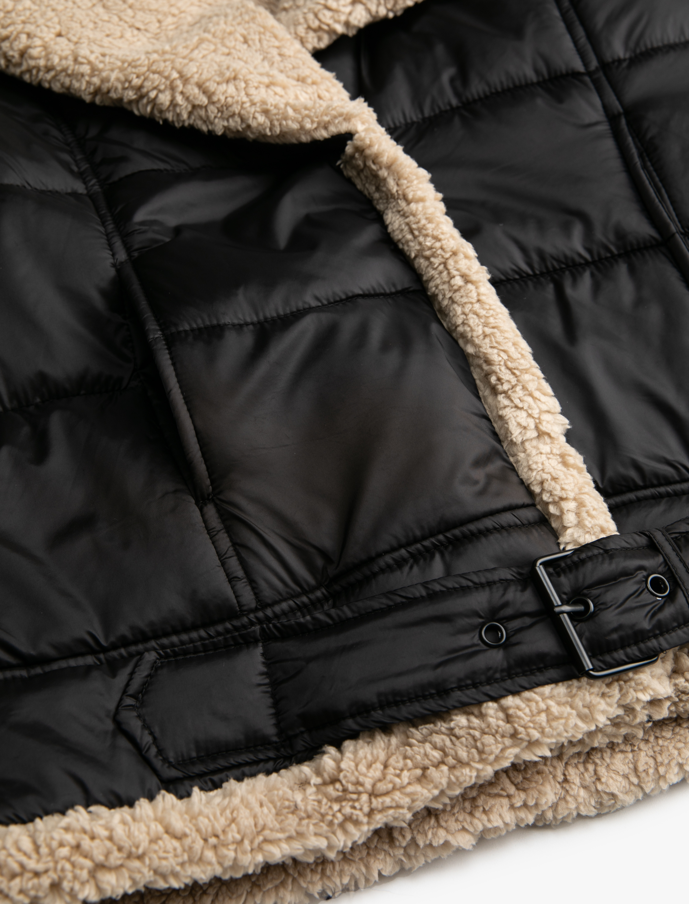   Biker Ceket Şişme Suni Kürklü Yaka Cep Detaylı Tokalı