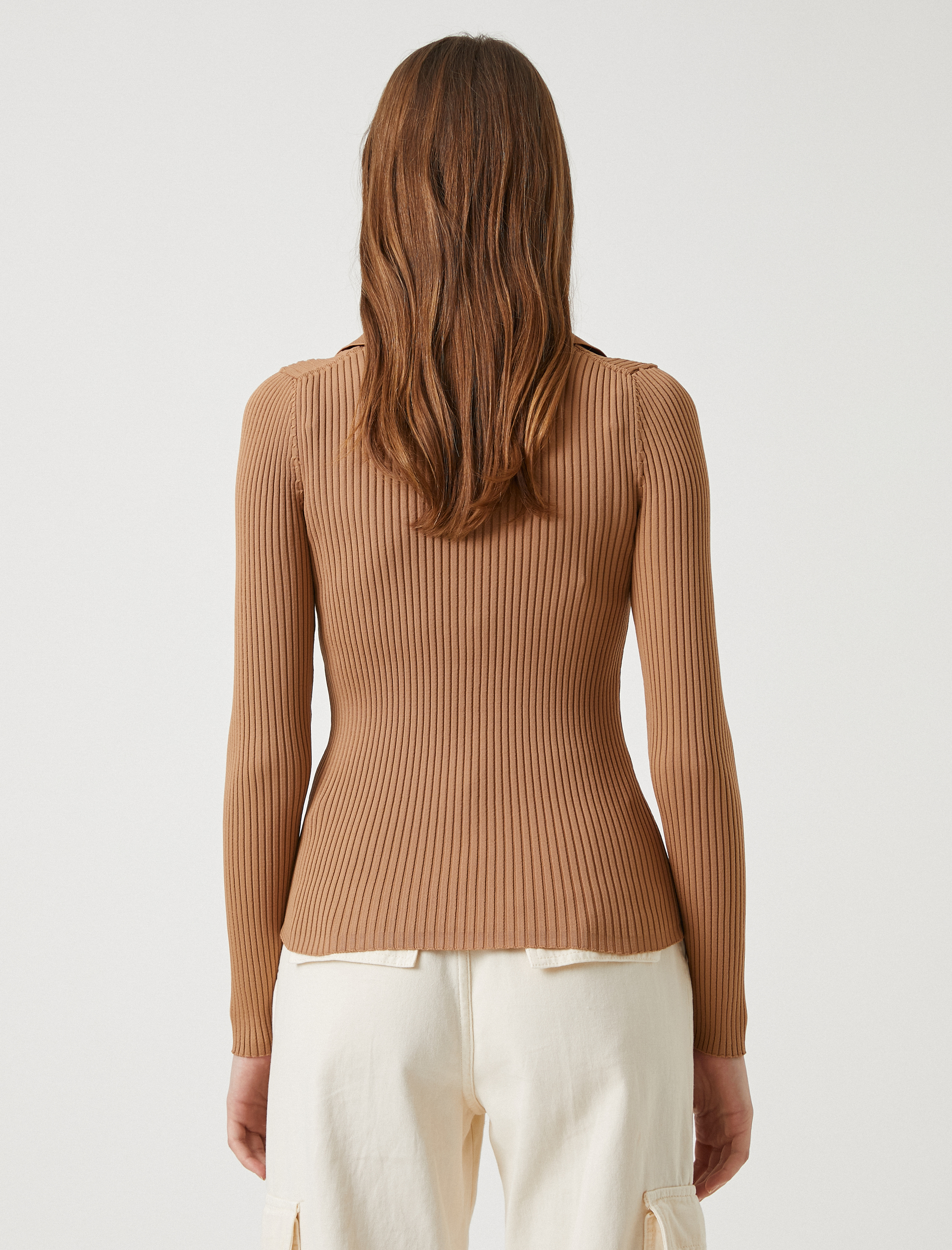   Polo Yaka Triko Kazak Ribanalı Çıtçıtlı Dar Kesim