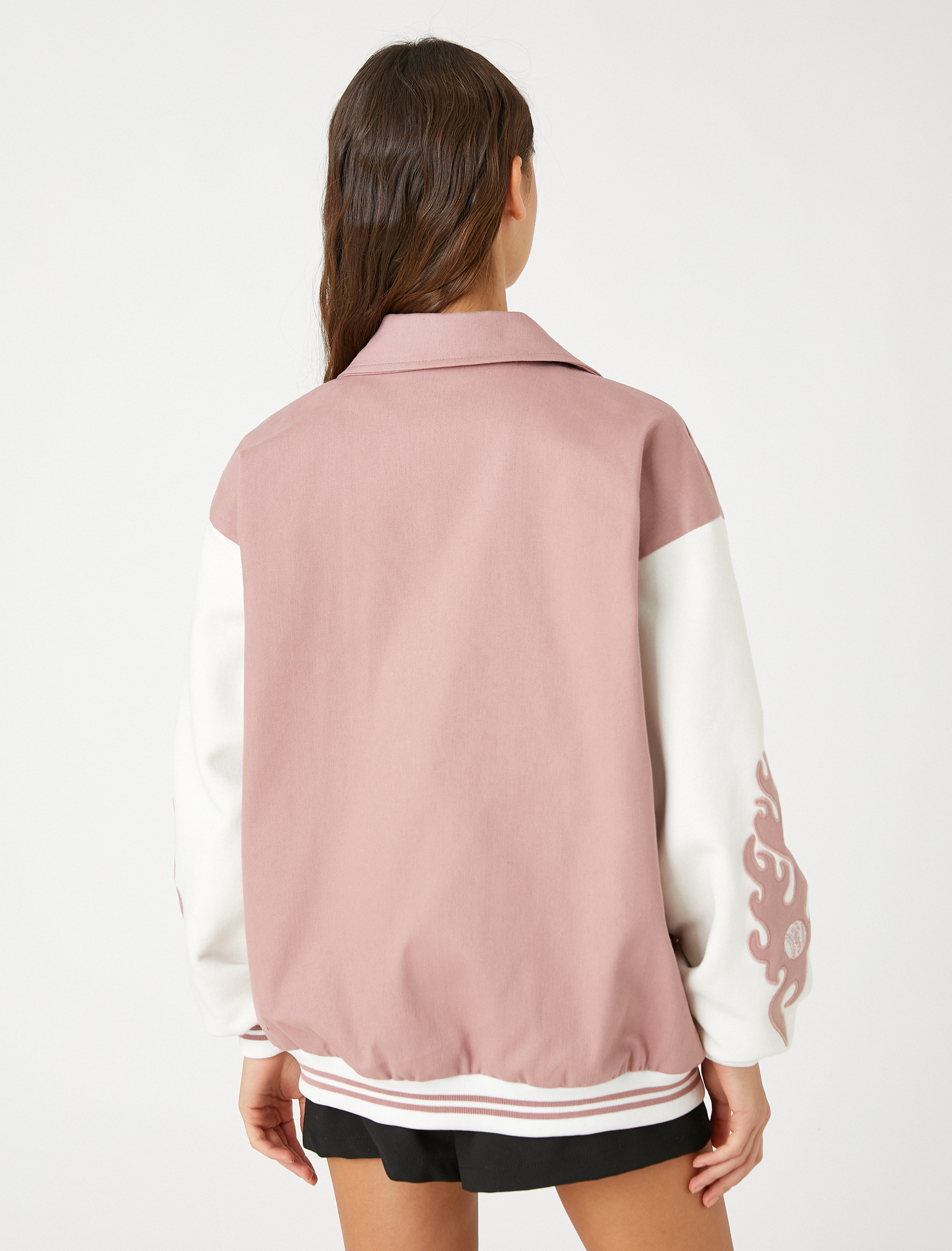   Pilot Ceket İşlemeli Fermuarlı Gömlek Yaka Cep Detaylı