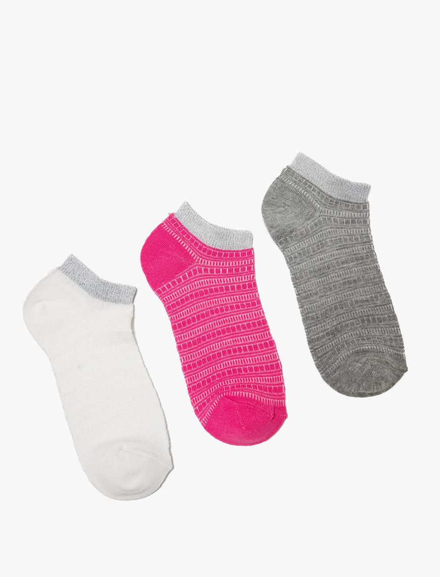  Kadın Basic 3'lü Patik Çorap Seti Çok Renkli