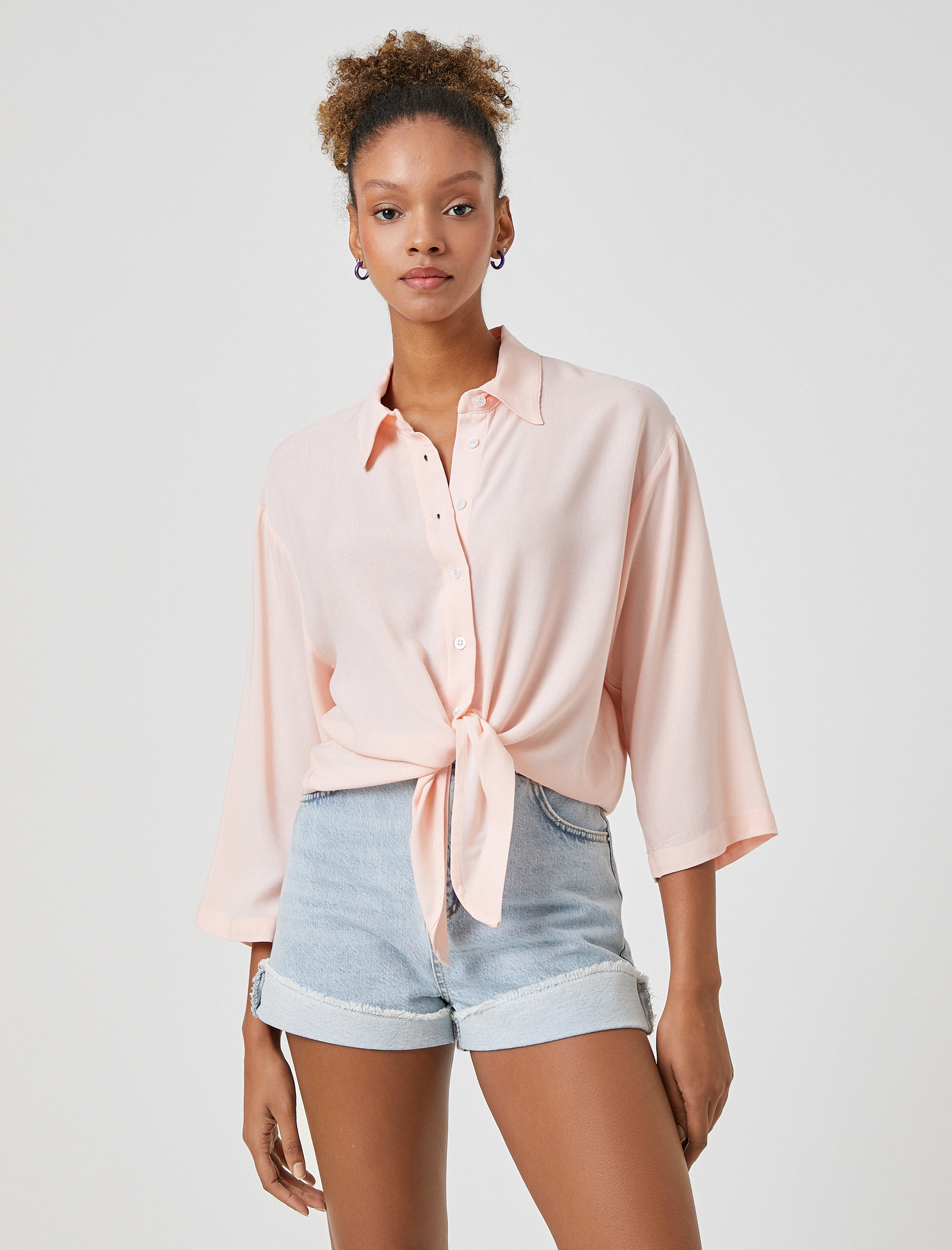   Önden Bağlamalı Gömlek Uzun Kollu Düğmeli Klasik Manşet Yaka