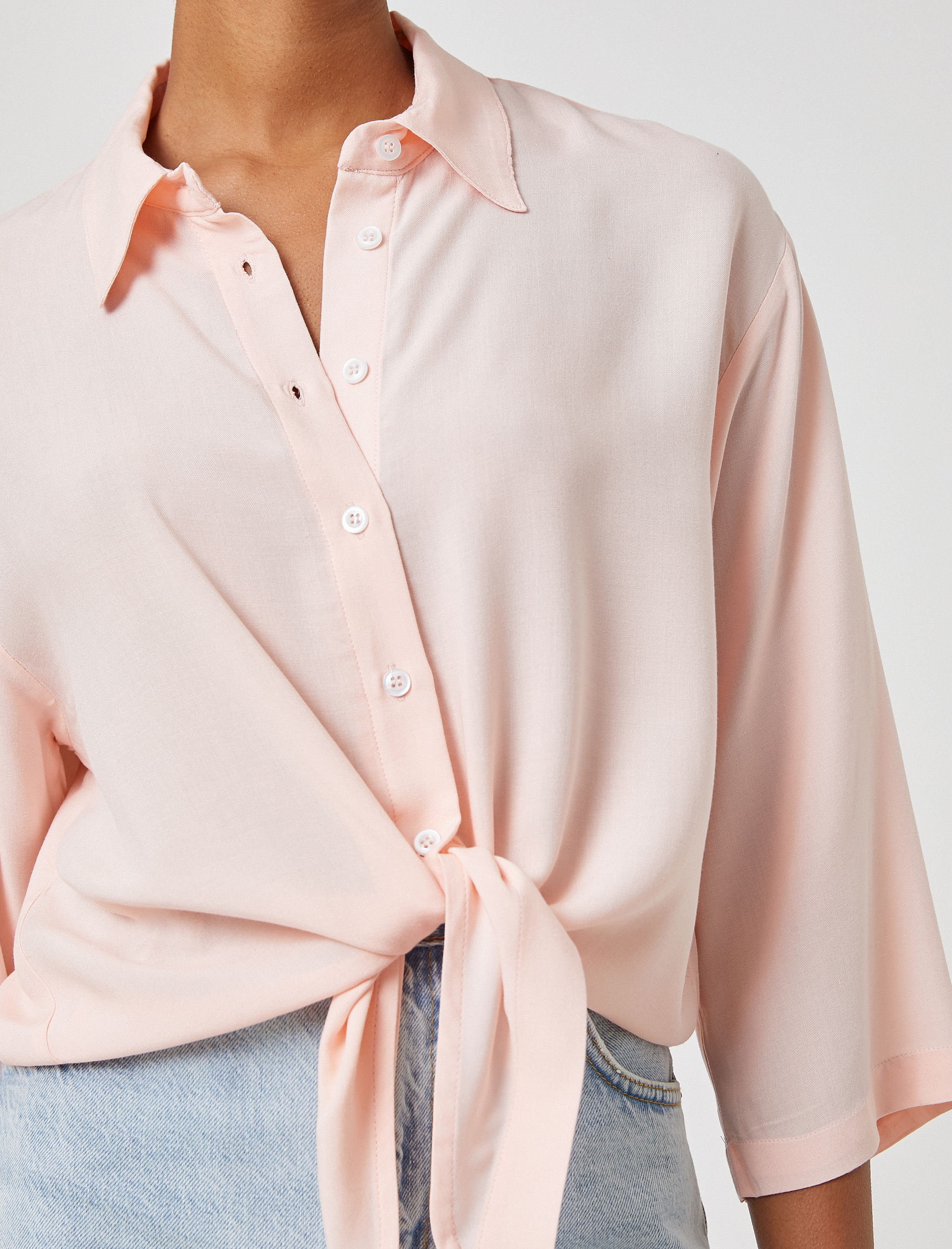   Önden Bağlamalı Gömlek Uzun Kollu Düğmeli Klasik Manşet Yaka