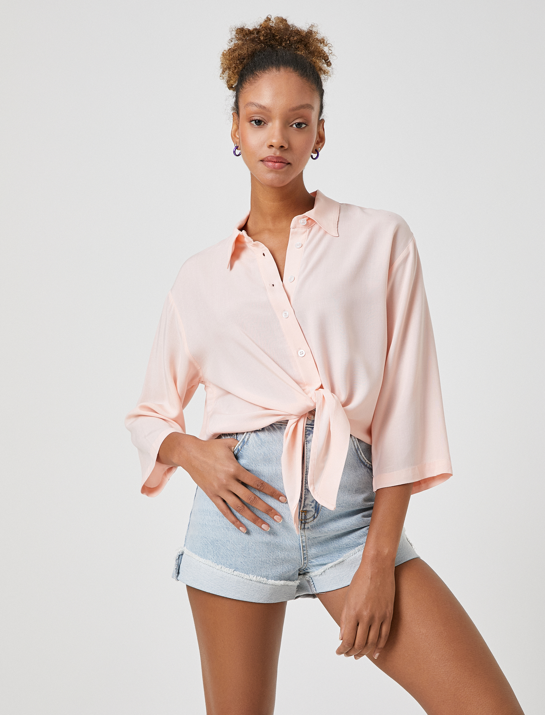   Önden Bağlamalı Gömlek Uzun Kollu Düğmeli Klasik Manşet Yaka