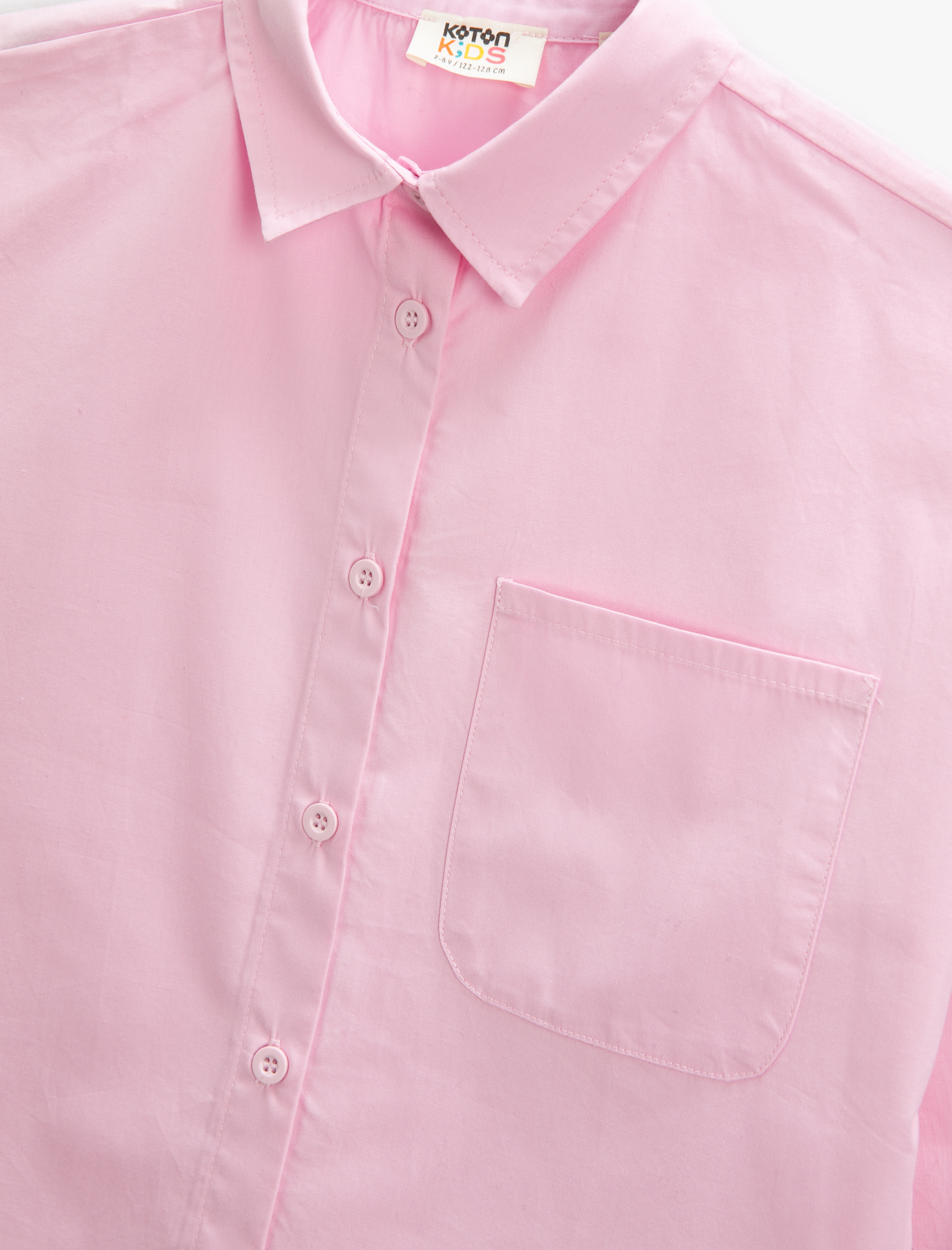  Kız Çocuk Oversize Gömlek Tek Cepli Uzun Kollu Pamuklu