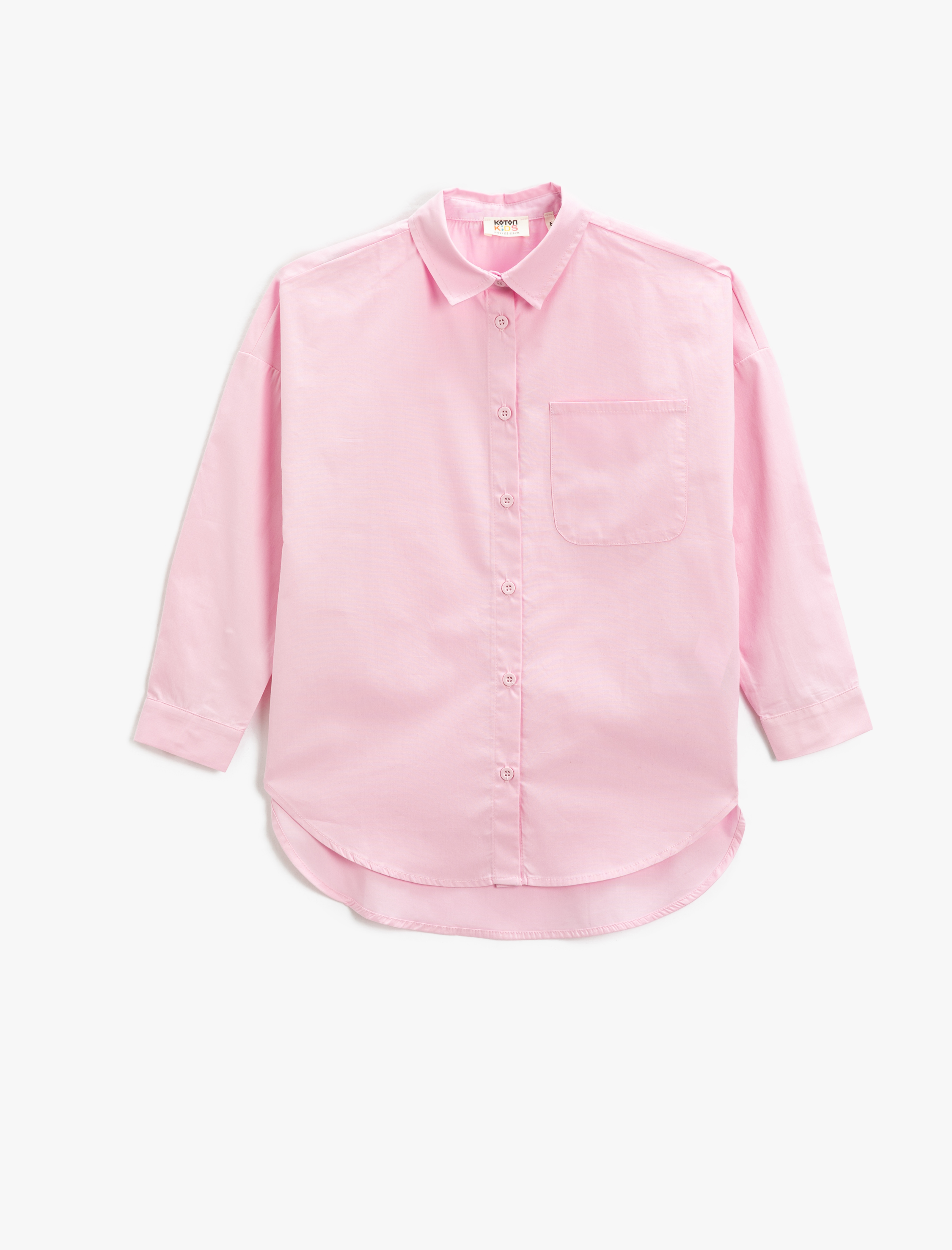  Kız Çocuk Oversize Gömlek Tek Cepli Uzun Kollu Pamuklu