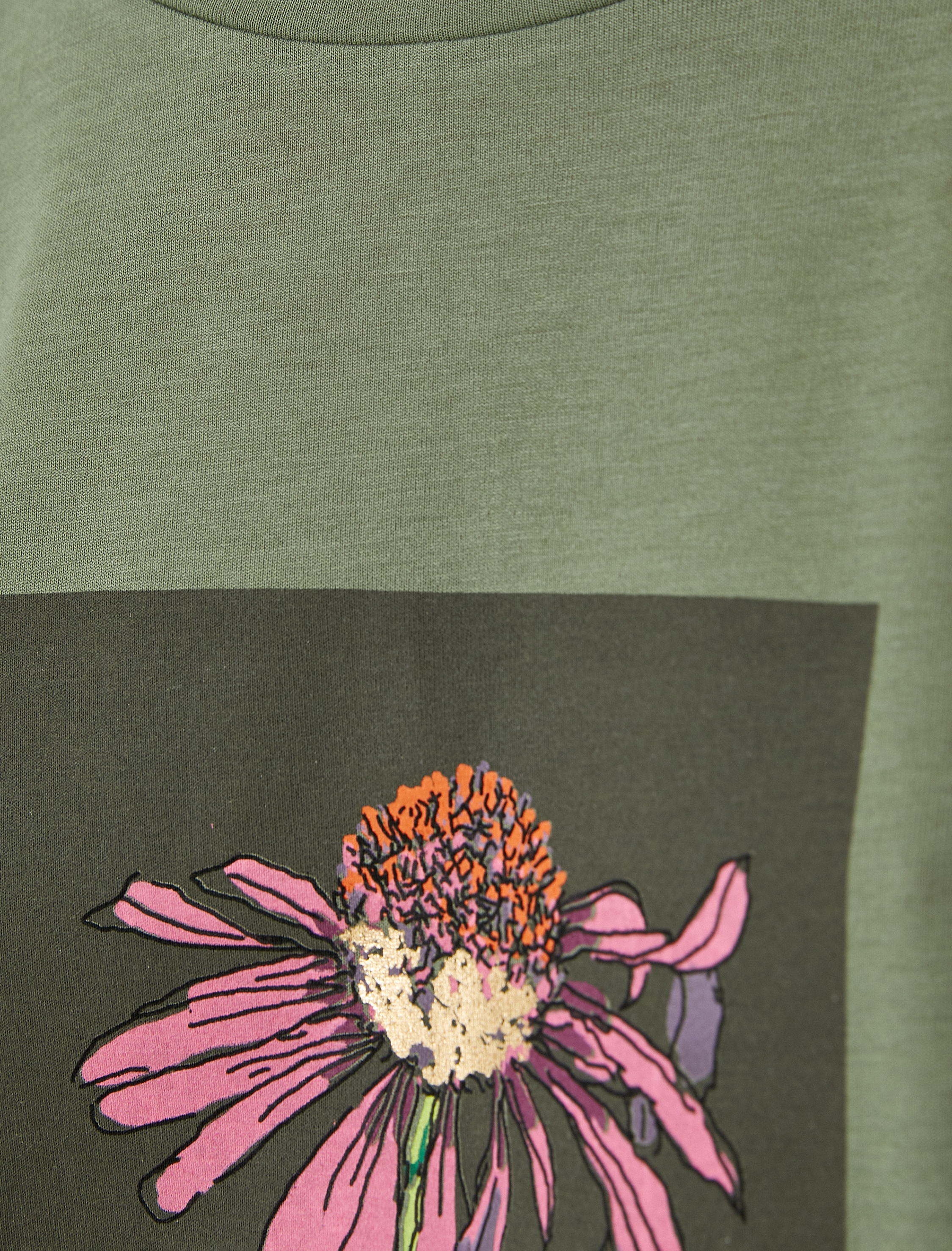   Çiçek Baskılı Tişört Kısa Kollu Bisiklet Yaka