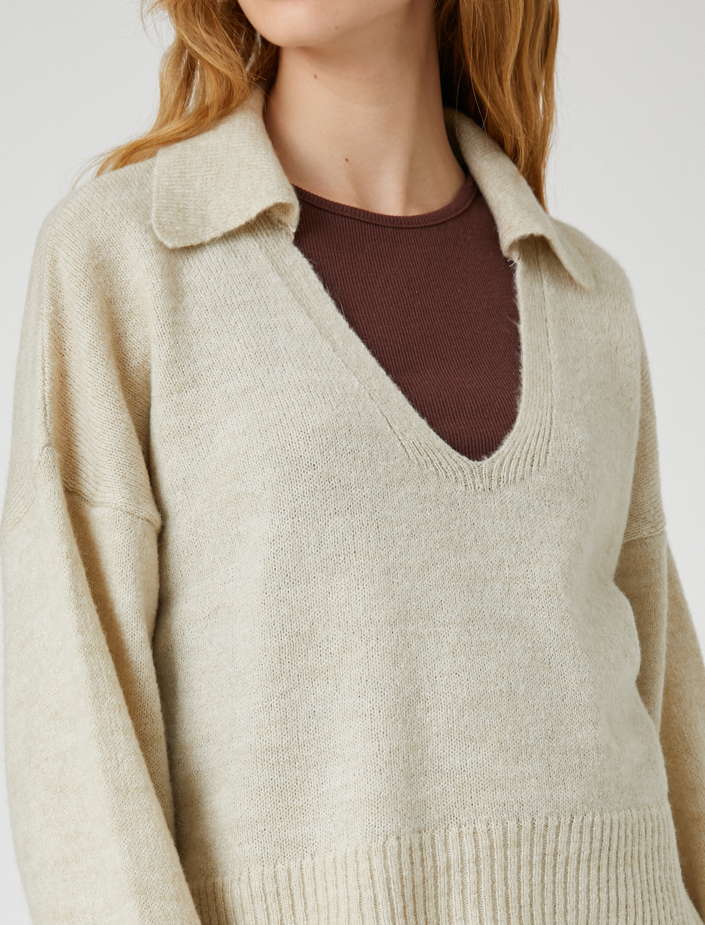   Polo Yaka Triko Kazak Uzun Kollu