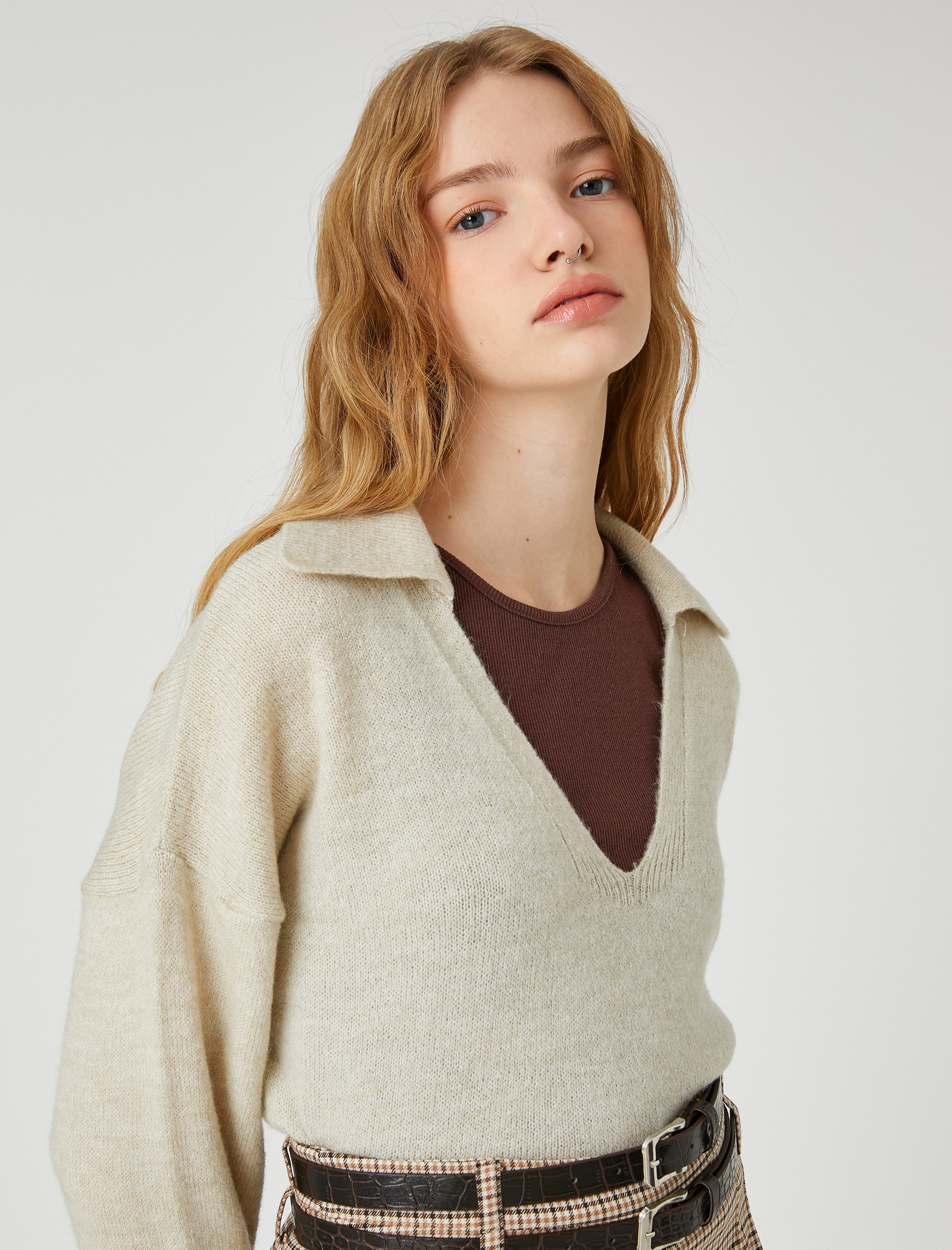   Polo Yaka Triko Kazak Uzun Kollu