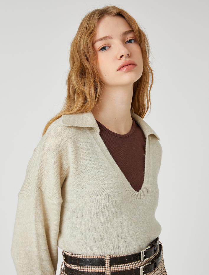  Polo Yaka Triko Kazak Uzun Kollu