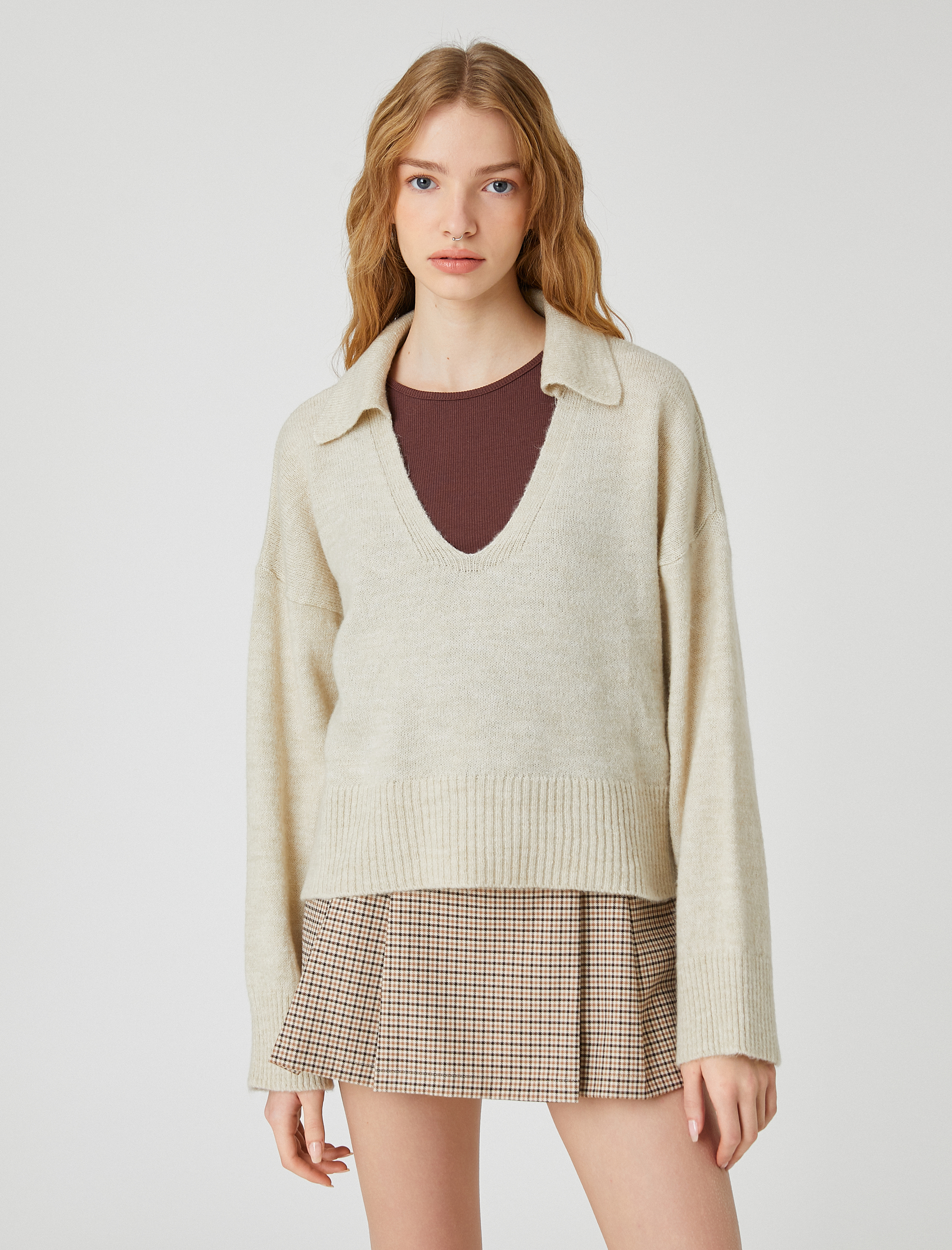   Polo Yaka Triko Kazak Uzun Kollu