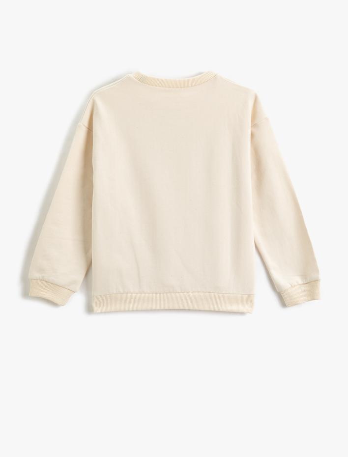 Kız Çocuk Sweat Baskılı Slogan Temalı Uzun Kollu Bisiklet Yaka