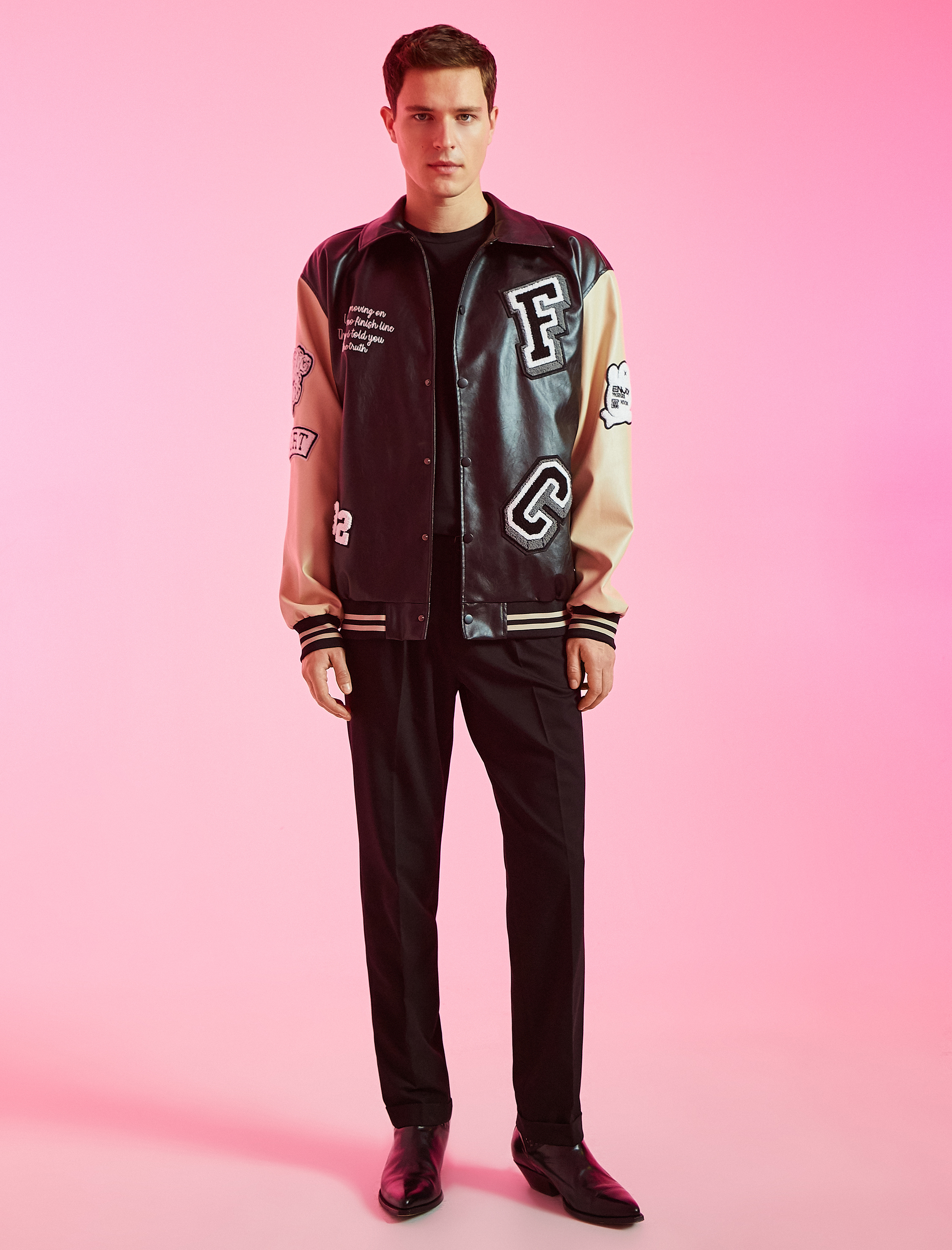 Kolej Ceket Deri Görünümlü İşleme Detaylı Klasik Yaka Çıtçıt Düğmeli