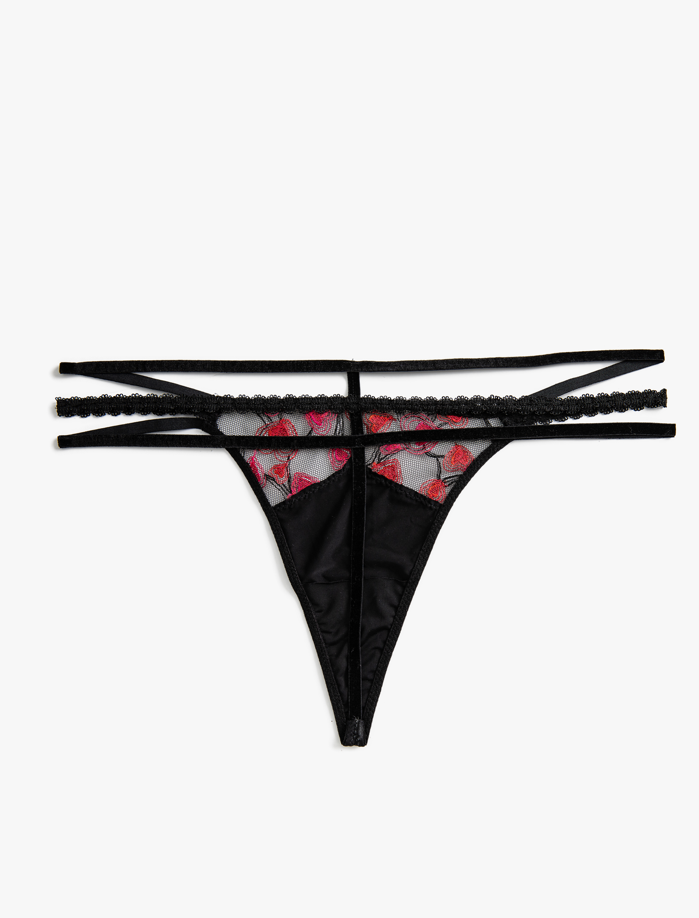   Tül String Külot Kalp İşlemeli Biye Detaylı