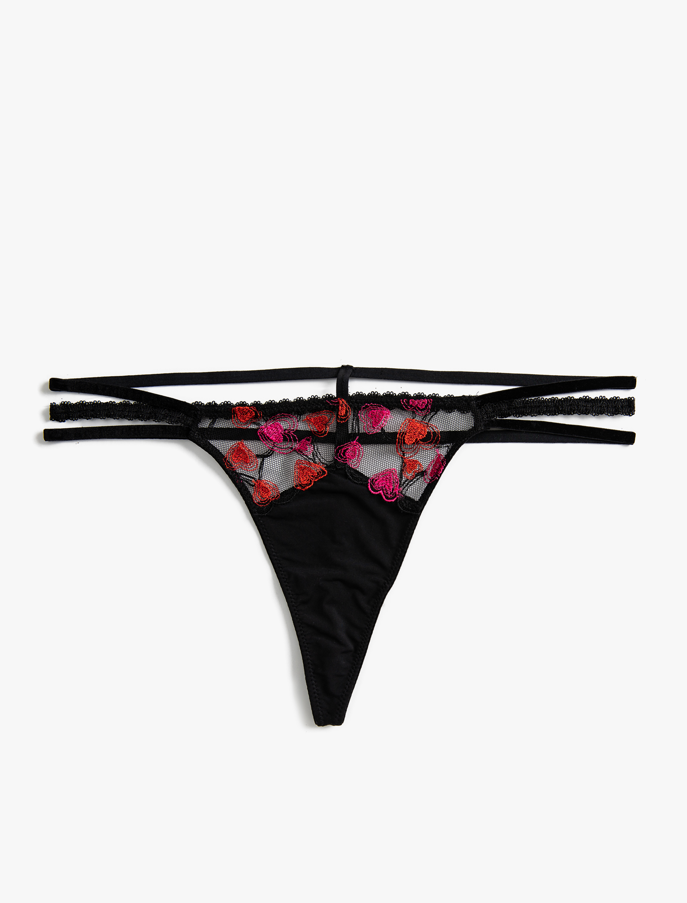   Tül String Külot Kalp İşlemeli Biye Detaylı