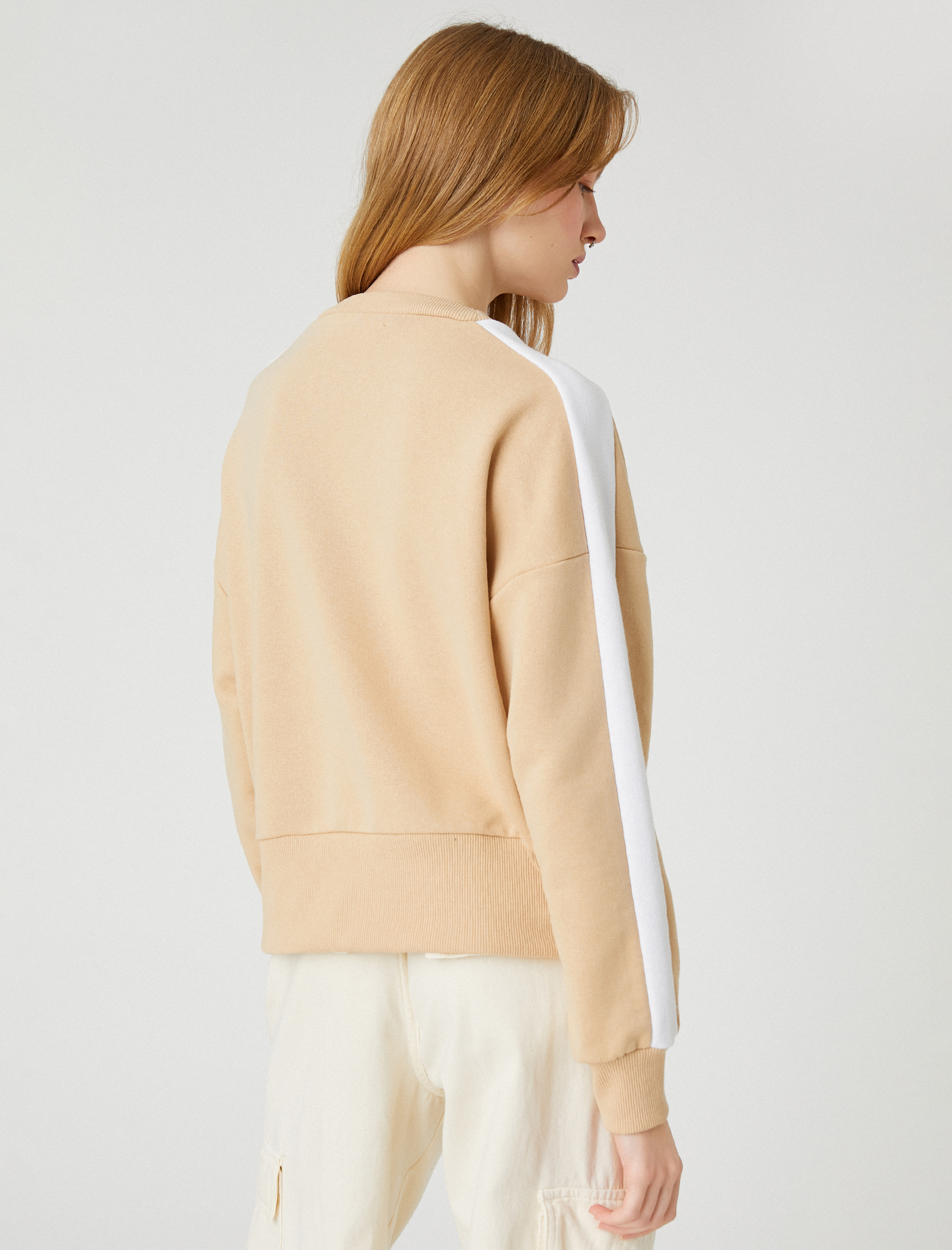   Bisiklet Yaka Sweatshirt Rahat Kesim Uzun Kollu Ribanalı