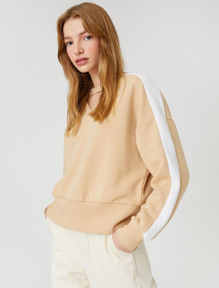  Bisiklet Yaka Sweatshirt Rahat Kesim Uzun Kollu Ribanalı