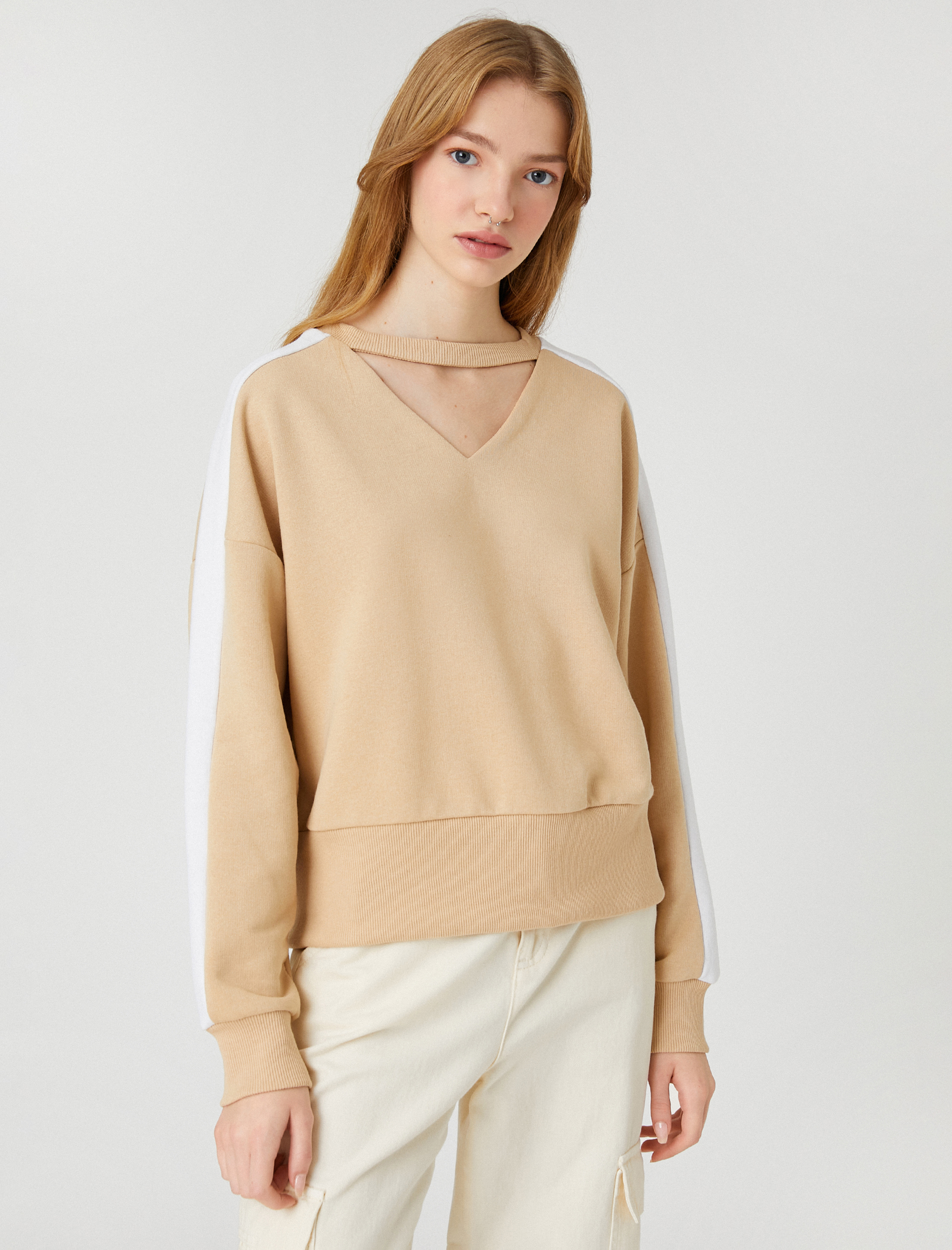   Bisiklet Yaka Sweatshirt Rahat Kesim Uzun Kollu Ribanalı