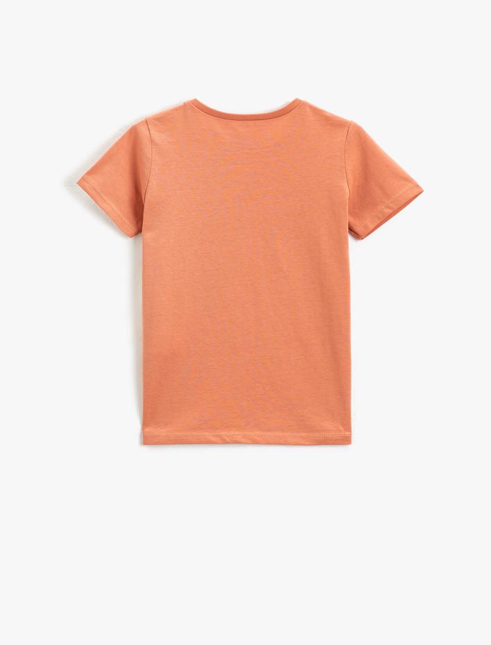 Erkek Çocuk Kaplan Baskılı Kısa Kollu Tişört Bisiklet Yaka Pamuklu